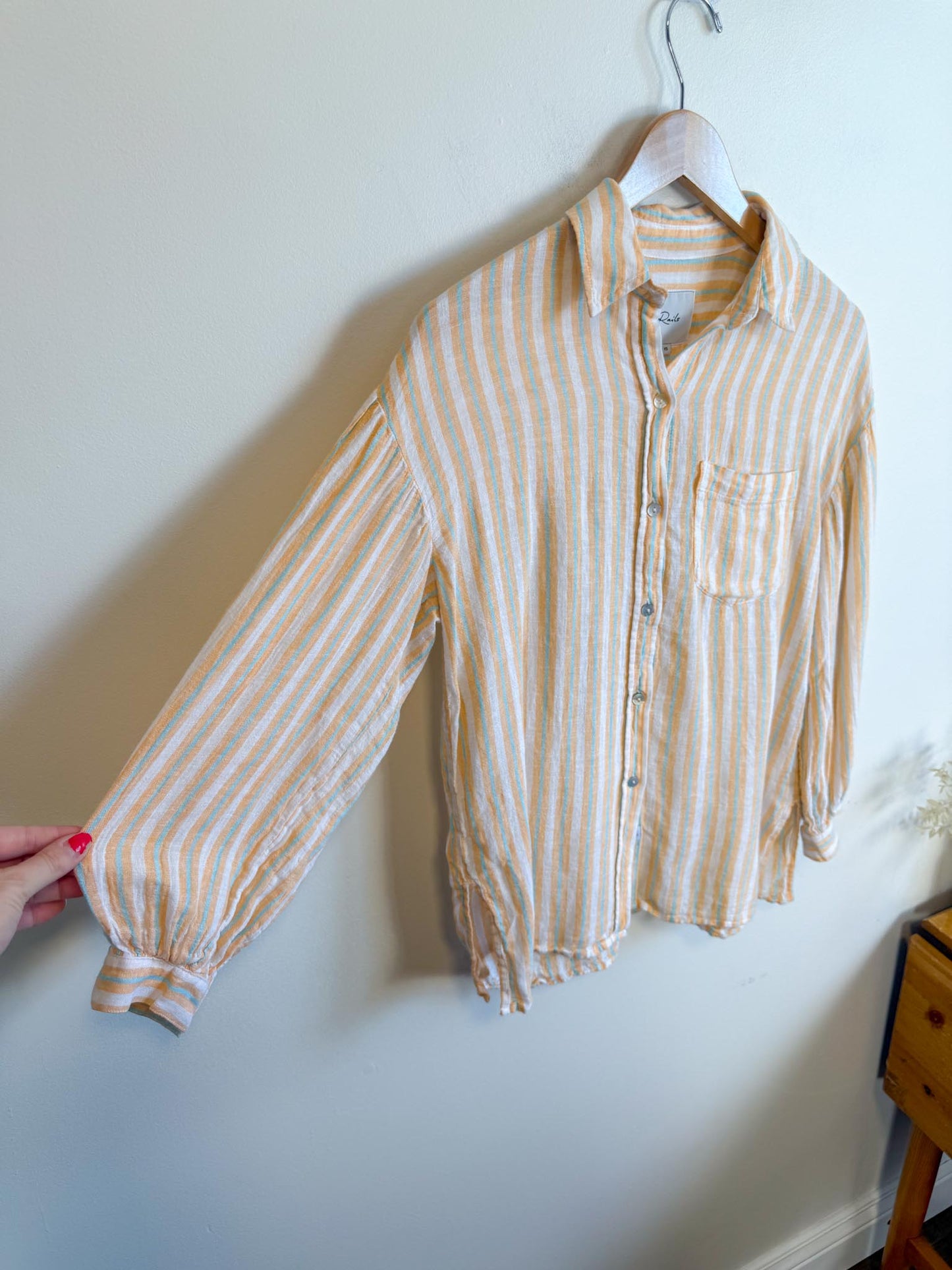Rails "Clio Button Up Shirt in Clementine Stripe" (Size XS/S)
