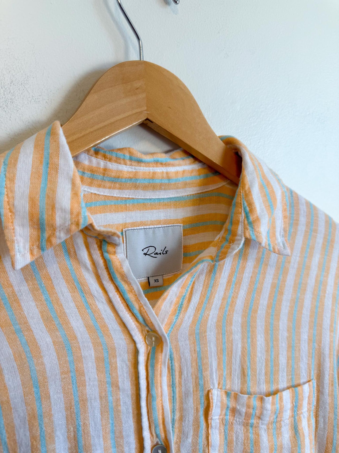Rails "Clio Button Up Shirt in Clementine Stripe" (Size XS/S)