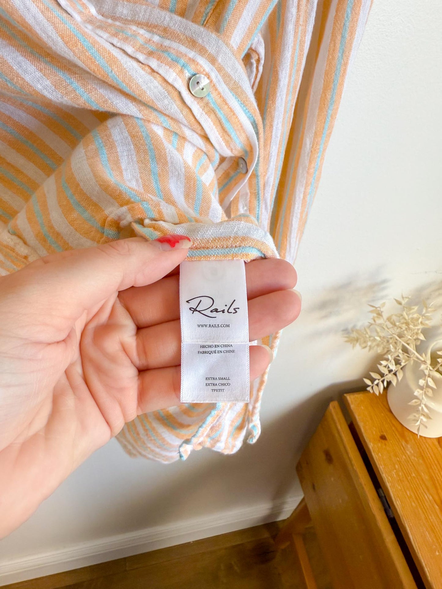 Rails "Clio Button Up Shirt in Clementine Stripe" (Size XS/S)