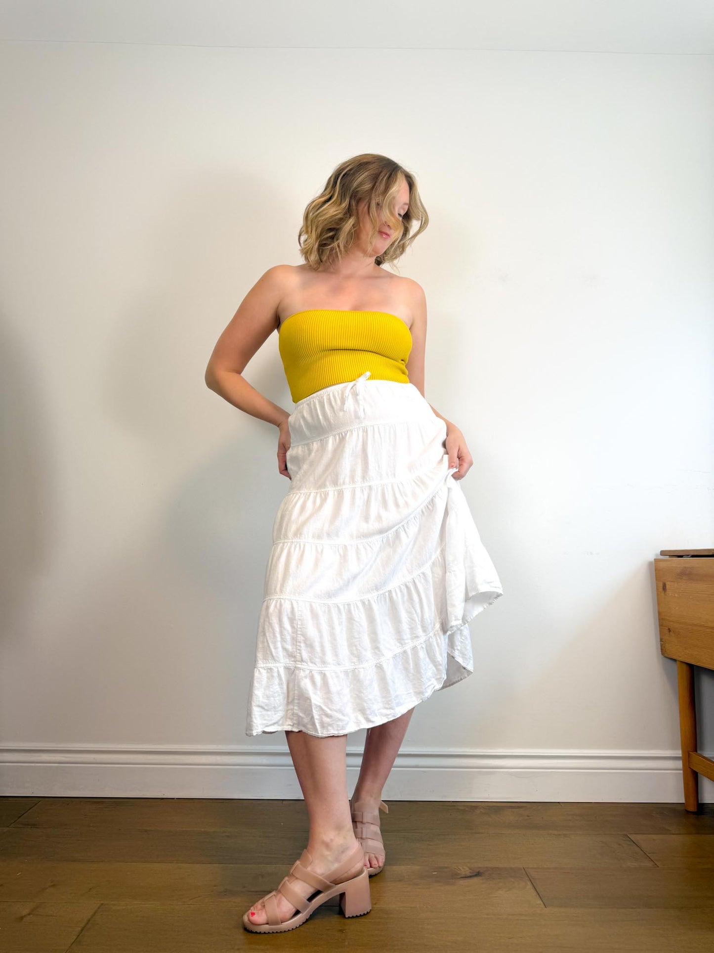Babaton "Sculpt Knit Cropped Tube Top in Yellow" (Size M)