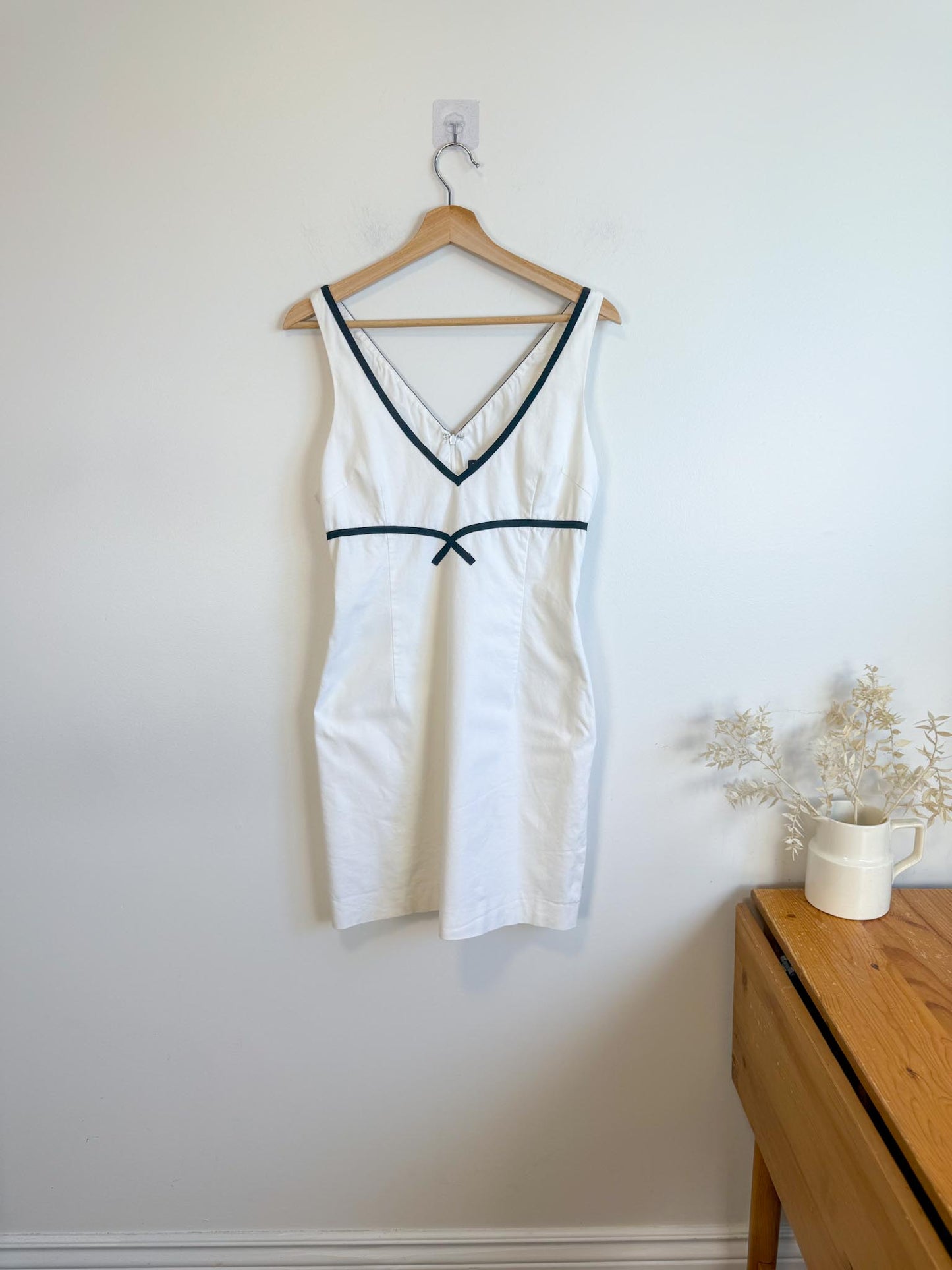 Vintage White Mini Dress with Black Trim (Size S)