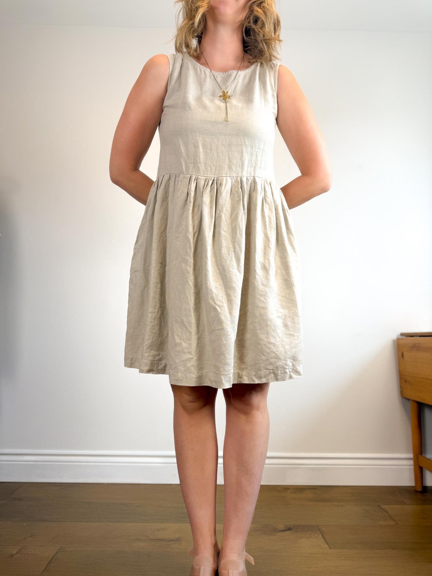 Not Perfect Linen "Midi Smock Linen Dress in Oatmeal" (Size S/M)