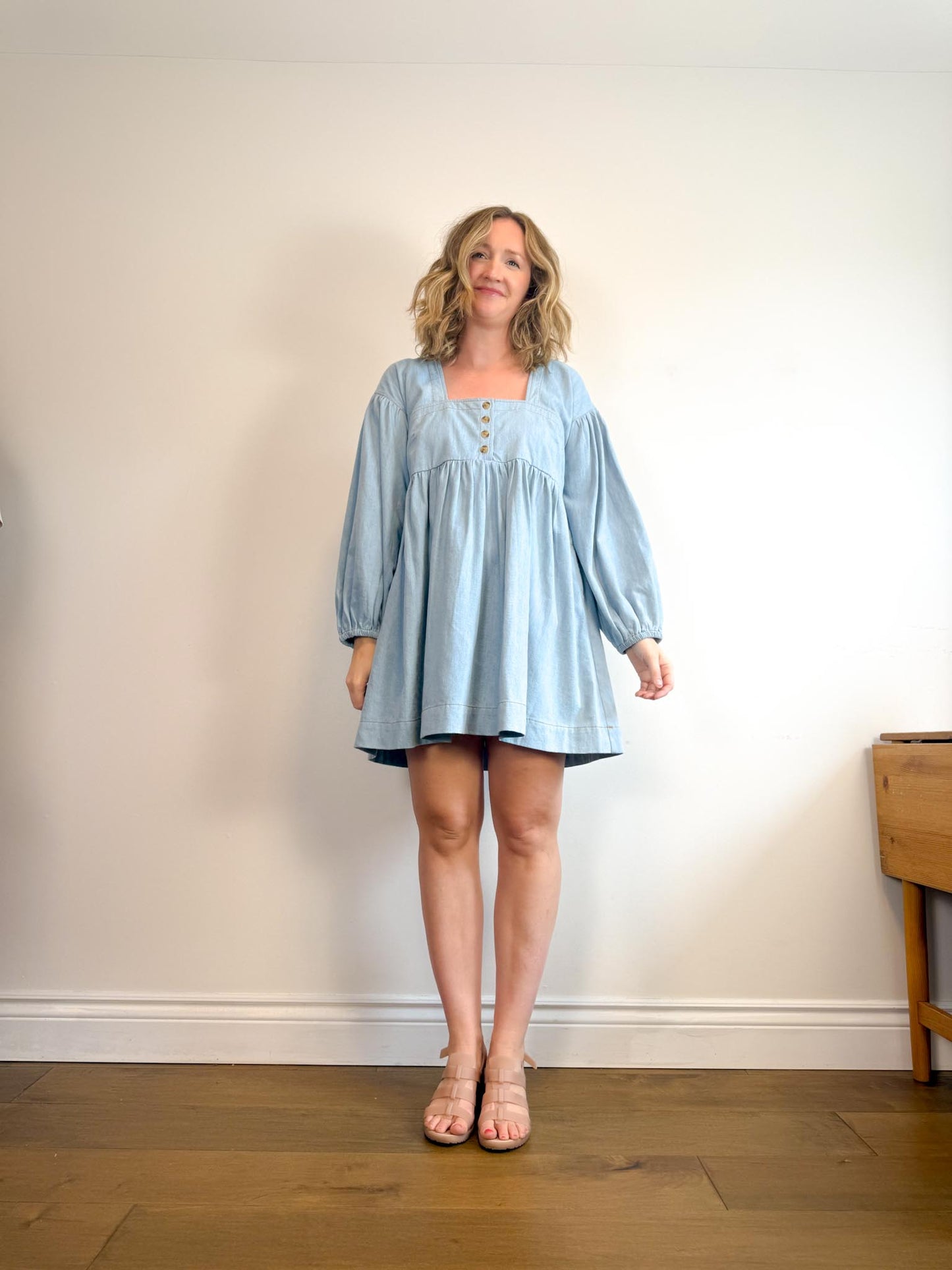 Anthropologie "Square-Neck Denim Mini Babydoll Dress" (Size M/L)