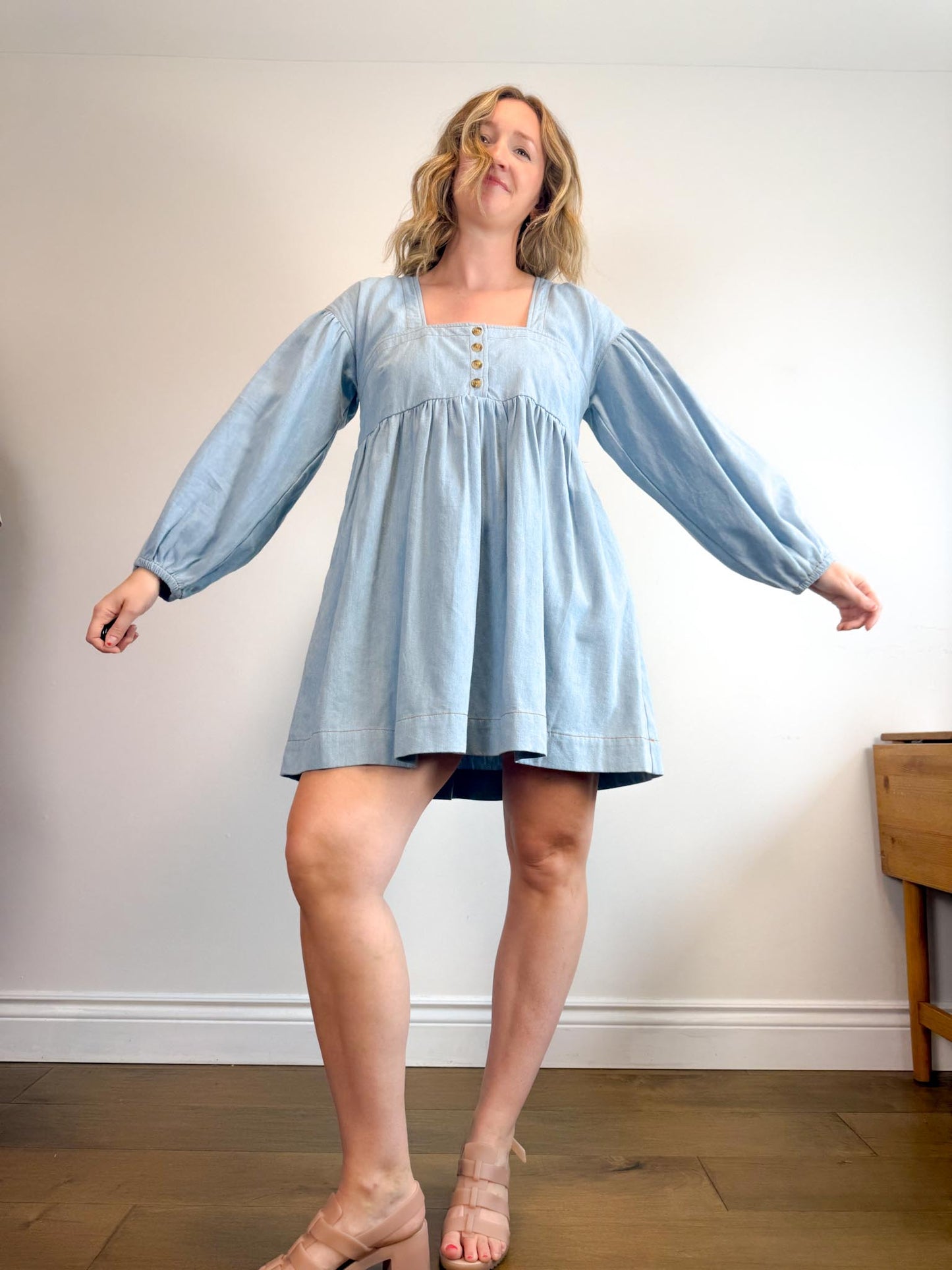 Anthropologie "Square-Neck Denim Mini Babydoll Dress" (Size M/L)