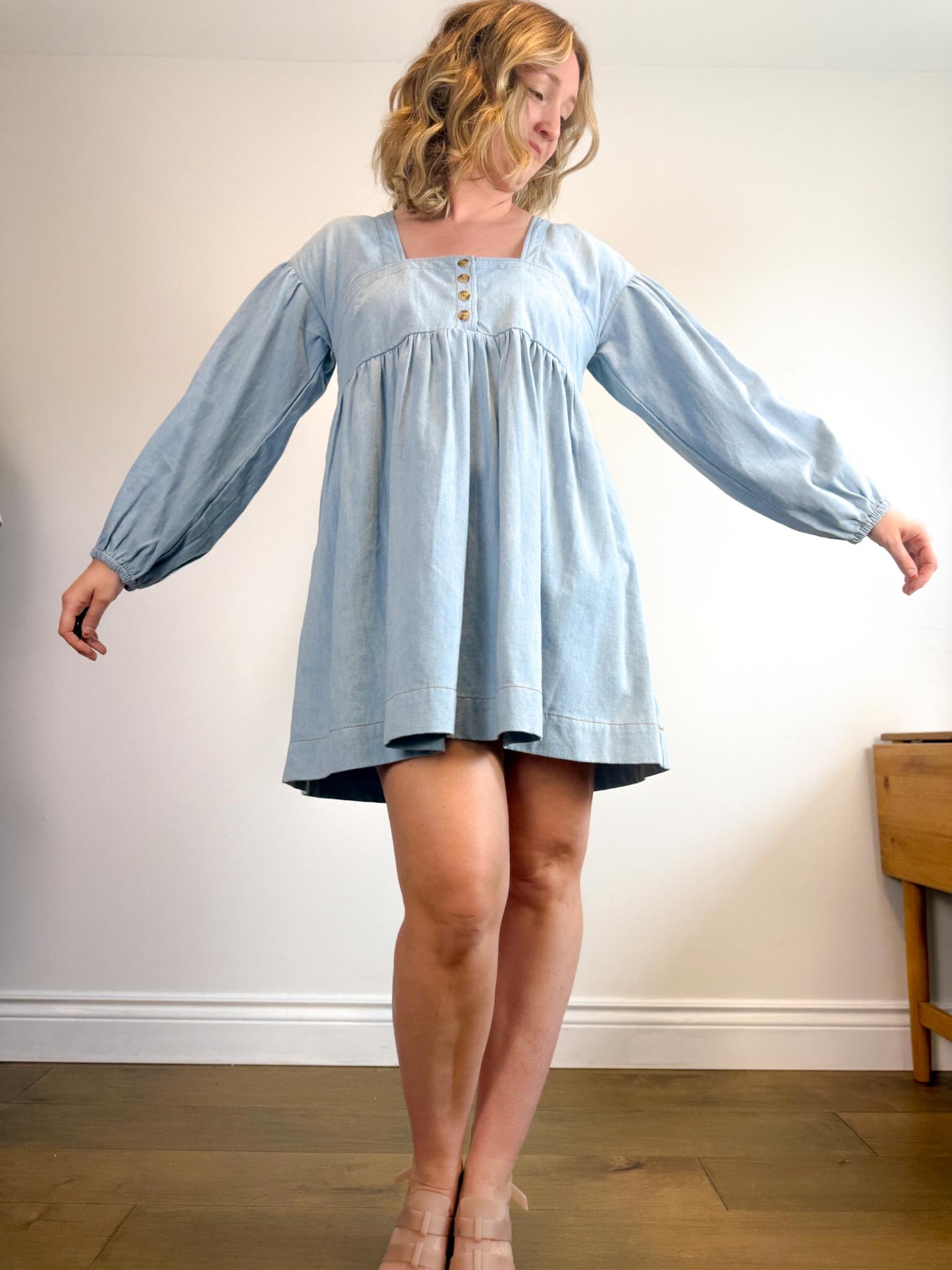 Anthropologie "Square-Neck Denim Mini Babydoll Dress" (Size M/L)