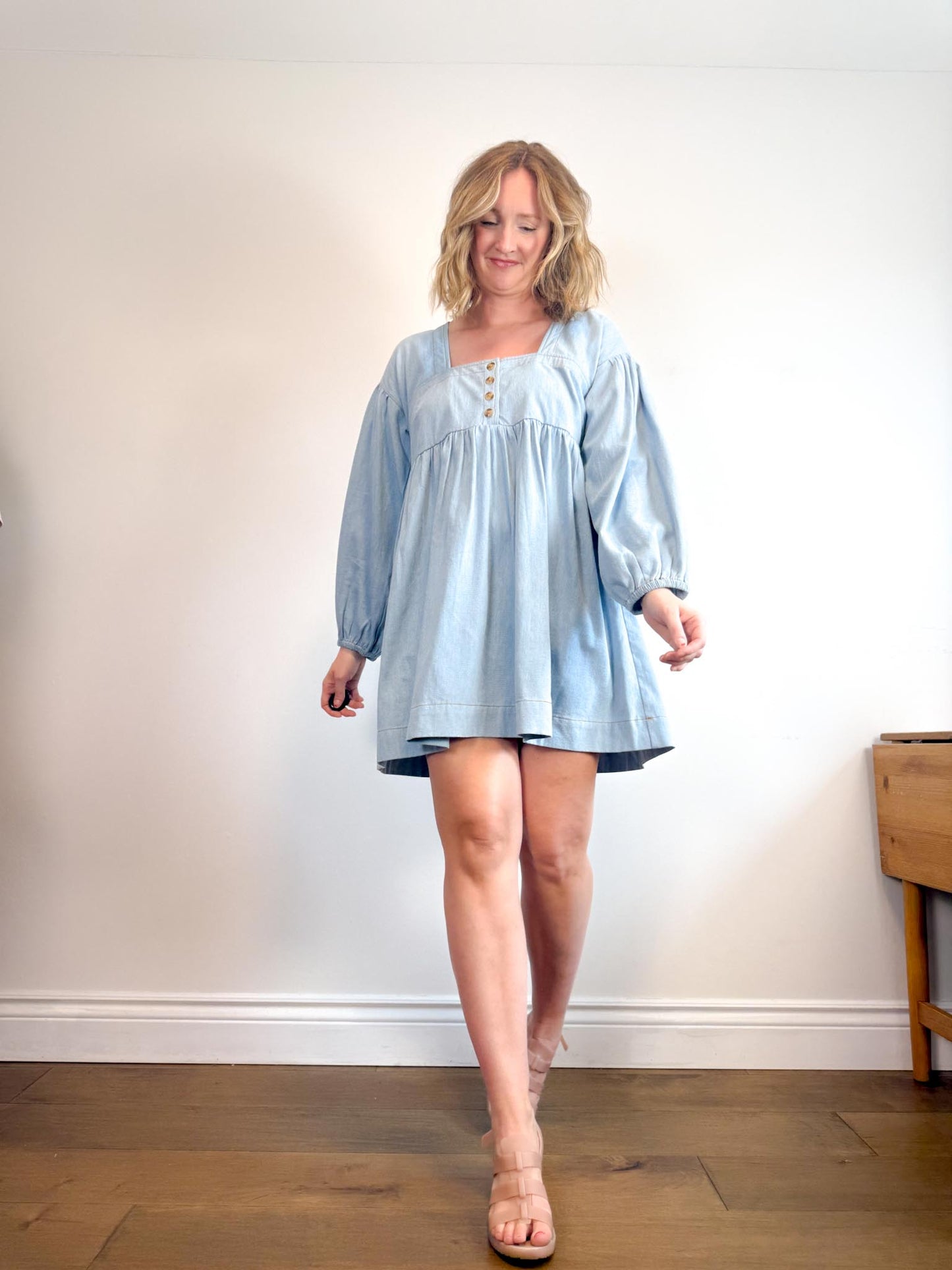 Anthropologie "Square-Neck Denim Mini Babydoll Dress" (Size M/L)
