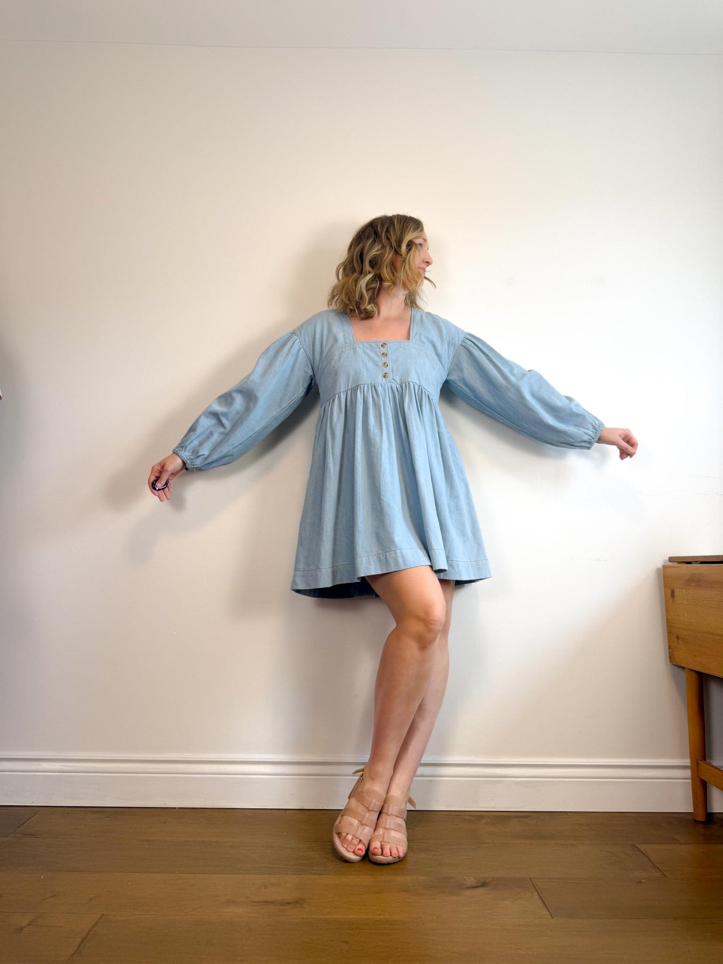 Anthropologie "Square-Neck Denim Mini Babydoll Dress" (Size M/L)