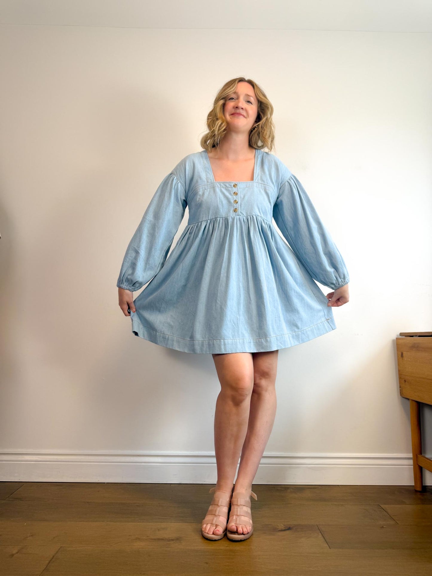 Anthropologie "Square-Neck Denim Mini Babydoll Dress" (Size M/L)