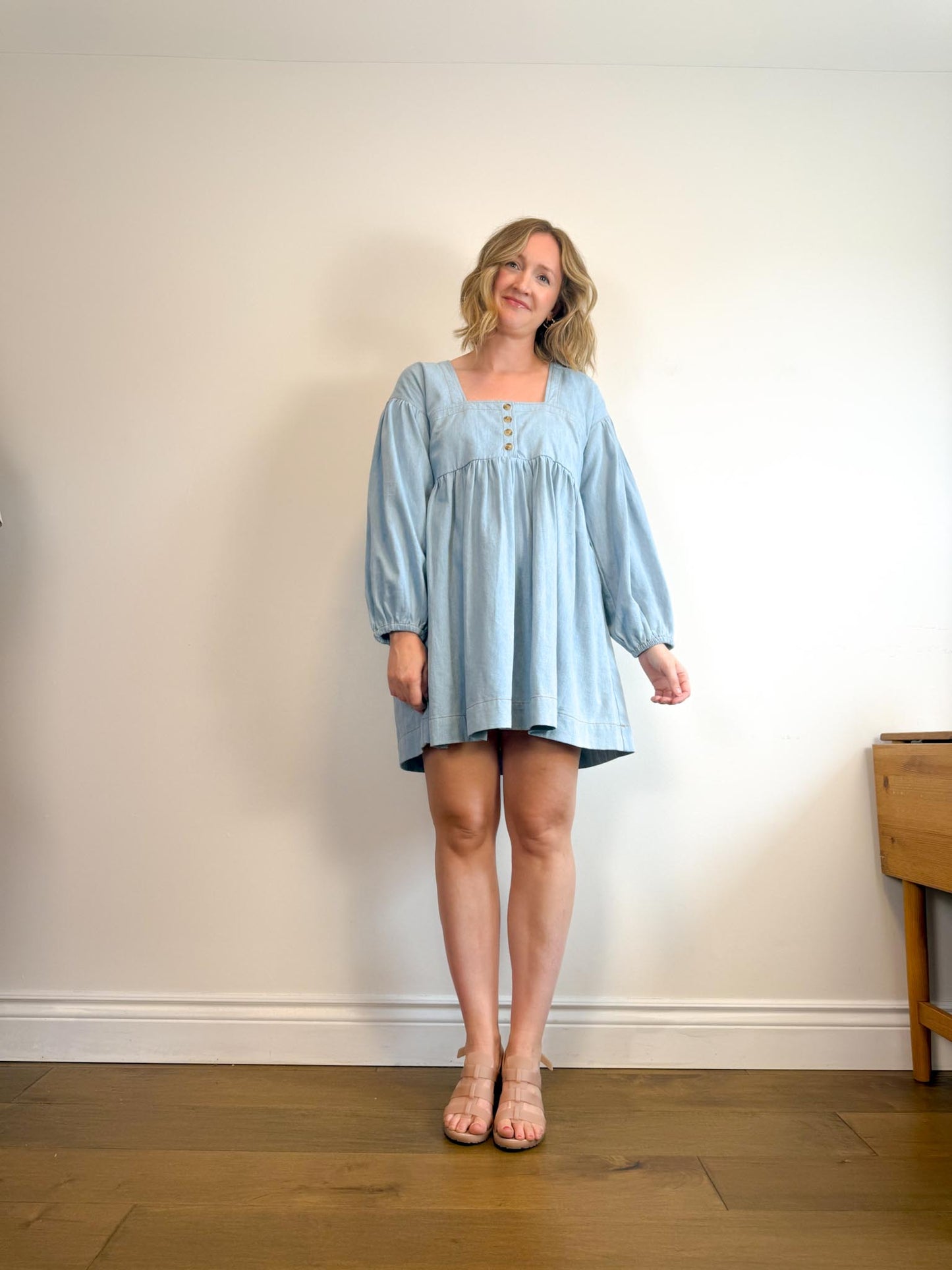 Anthropologie "Square-Neck Denim Mini Babydoll Dress" (Size M/L)