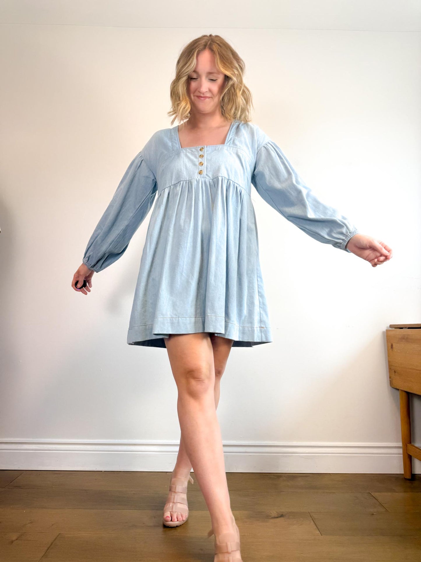 Anthropologie "Square-Neck Denim Mini Babydoll Dress" (Size M/L)