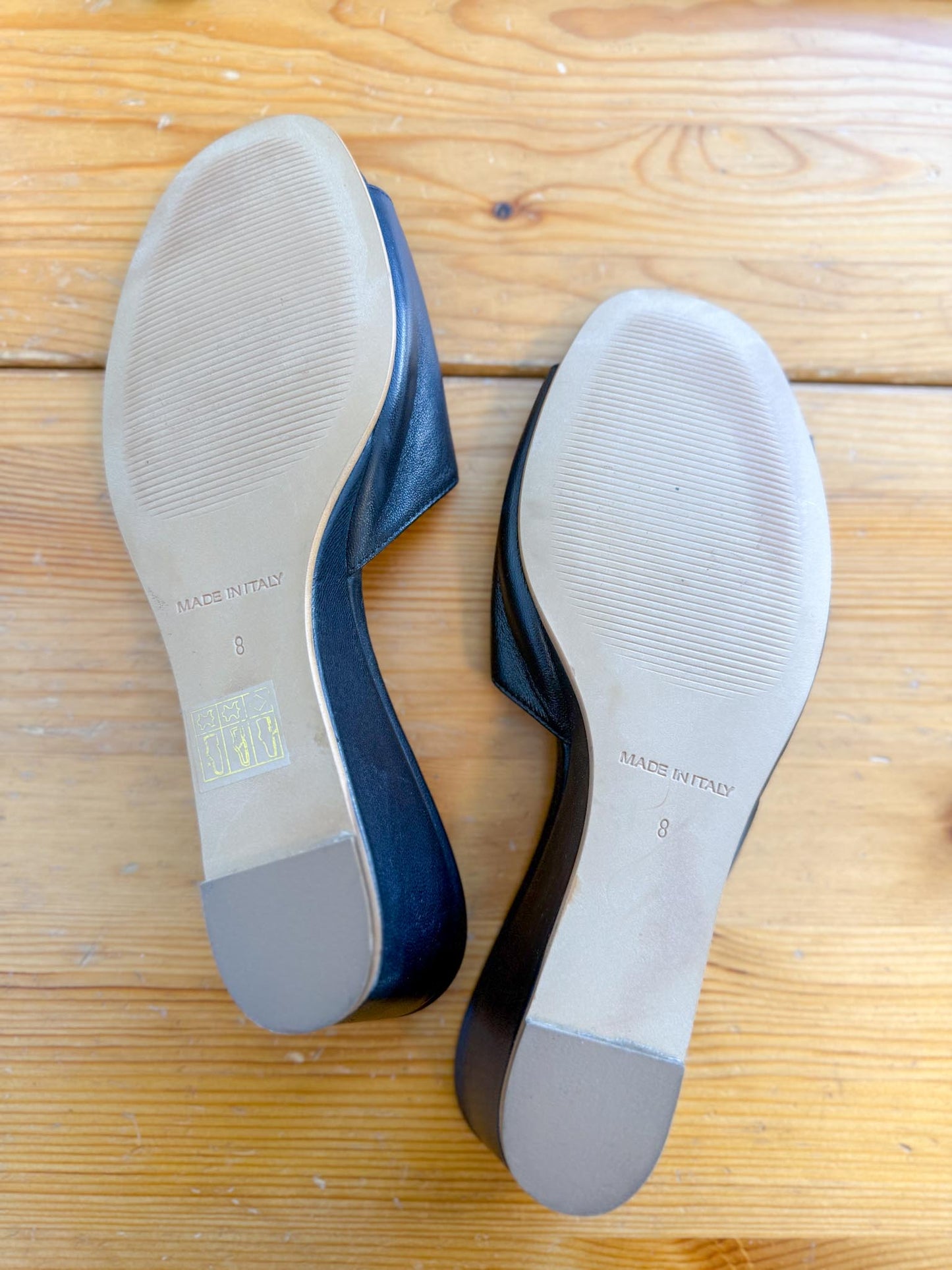 Everlane "The Wedge Leather Mule Sandals in Black" (Size 8)