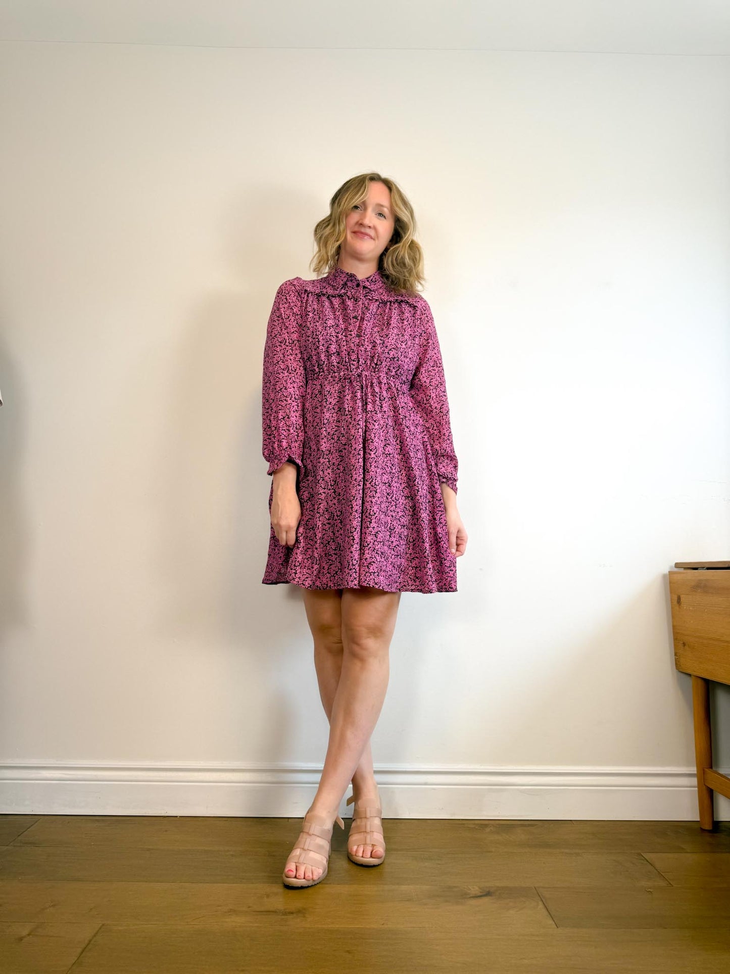 SELECTED FEMME "Curve Shirt Dress in Pink Floral" (Size M/L)
