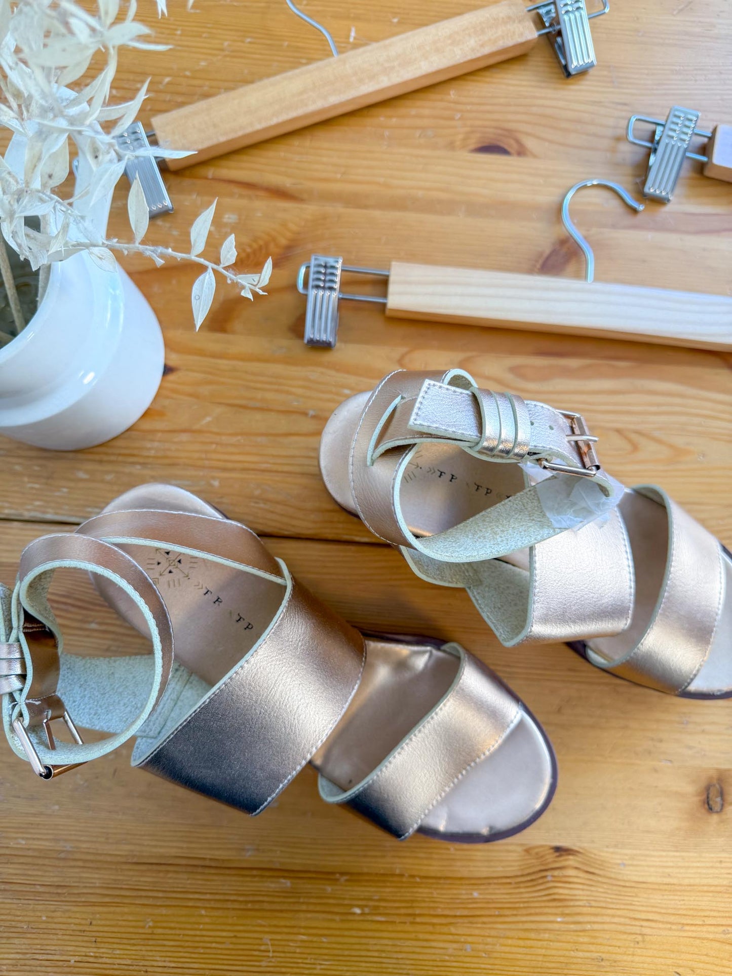 Free People "Vegan Dorian Wedge Sandals in Rose Gold" (Size 9)