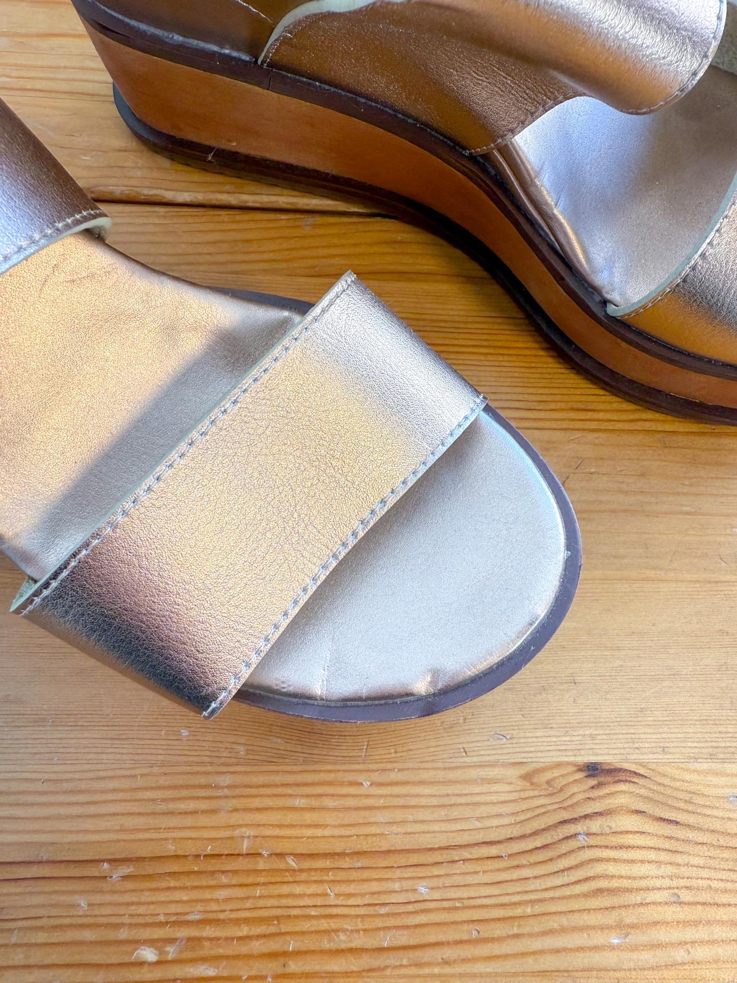 Free People "Vegan Dorian Wedge Sandals in Rose Gold" (Size 9)