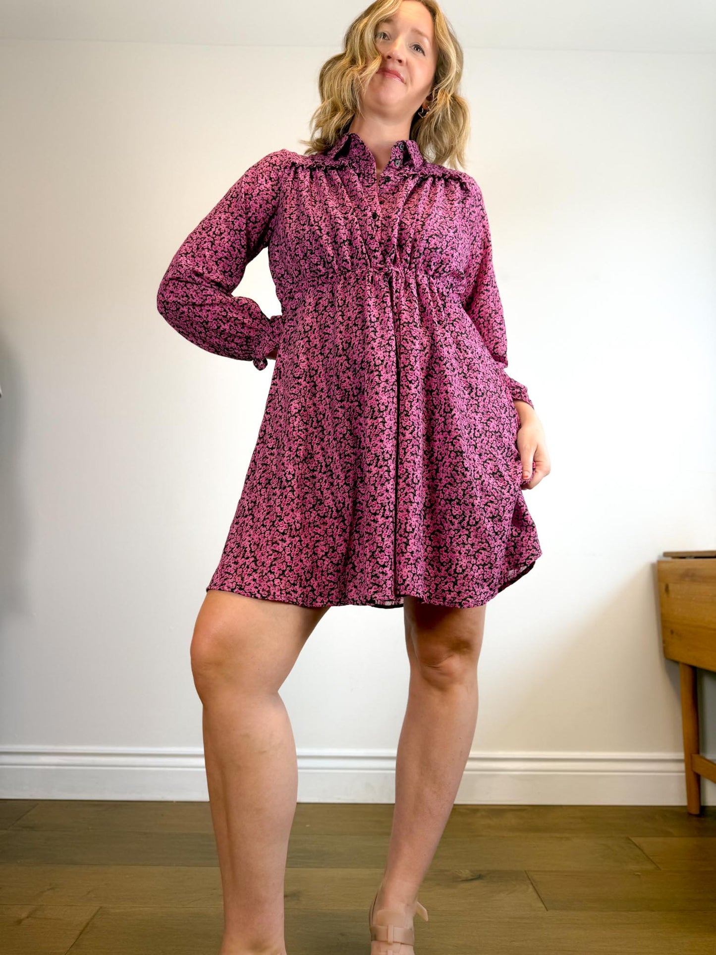 SELECTED FEMME "Curve Shirt Dress in Pink Floral" (Size M/L)