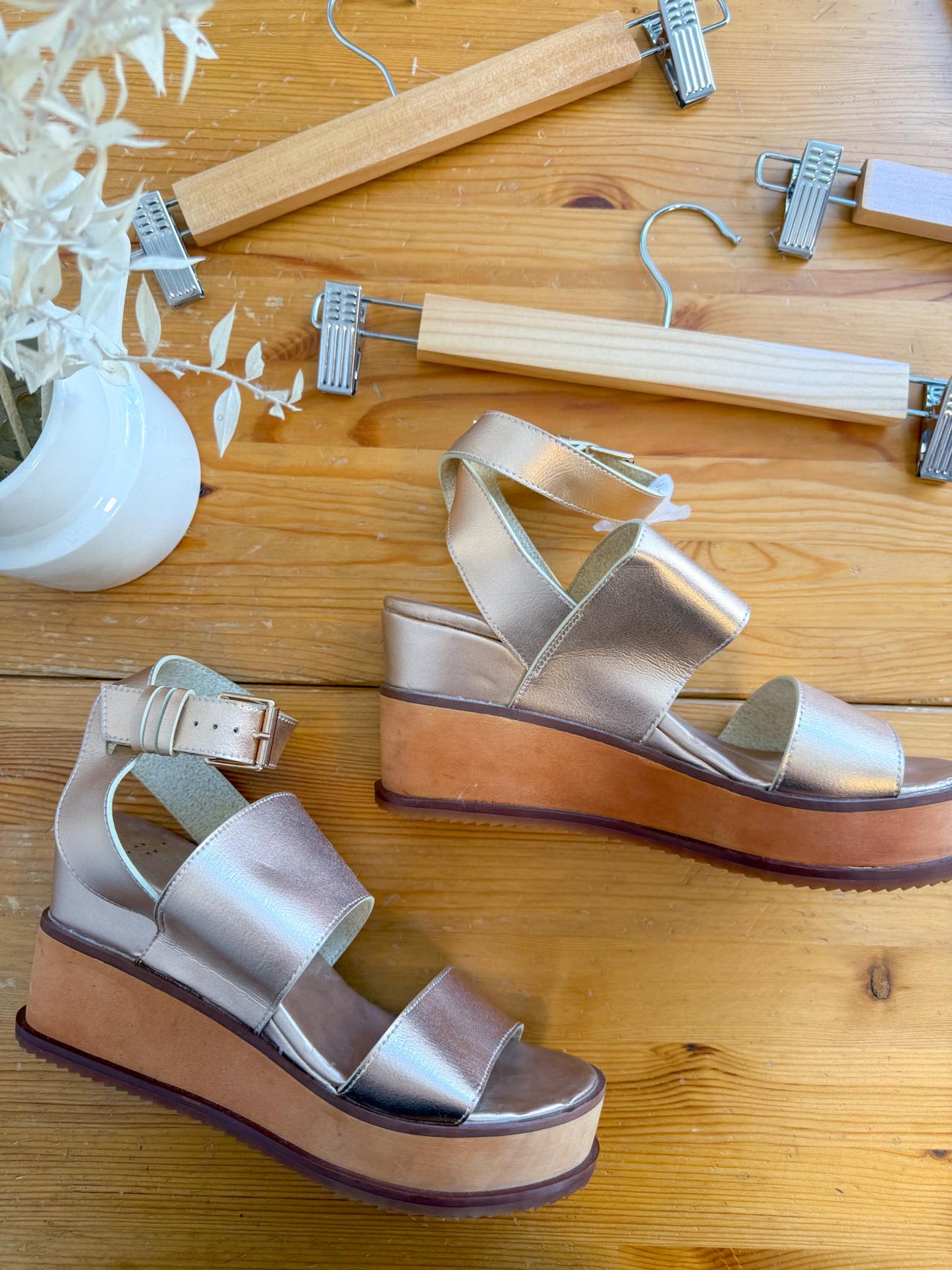 Free People "Vegan Dorian Wedge Sandals in Rose Gold" (Size 9)