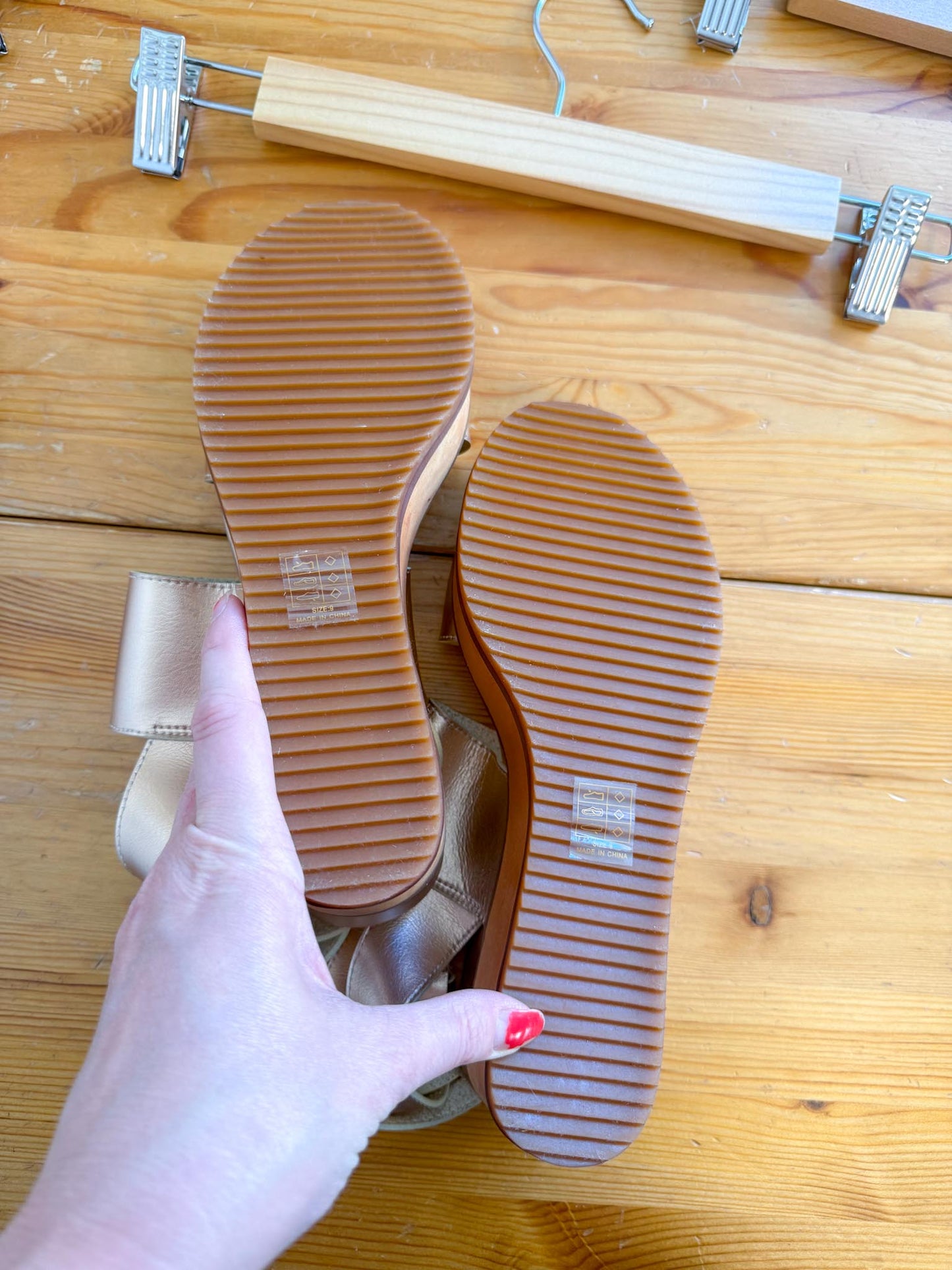 Free People "Vegan Dorian Wedge Sandals in Rose Gold" (Size 9)