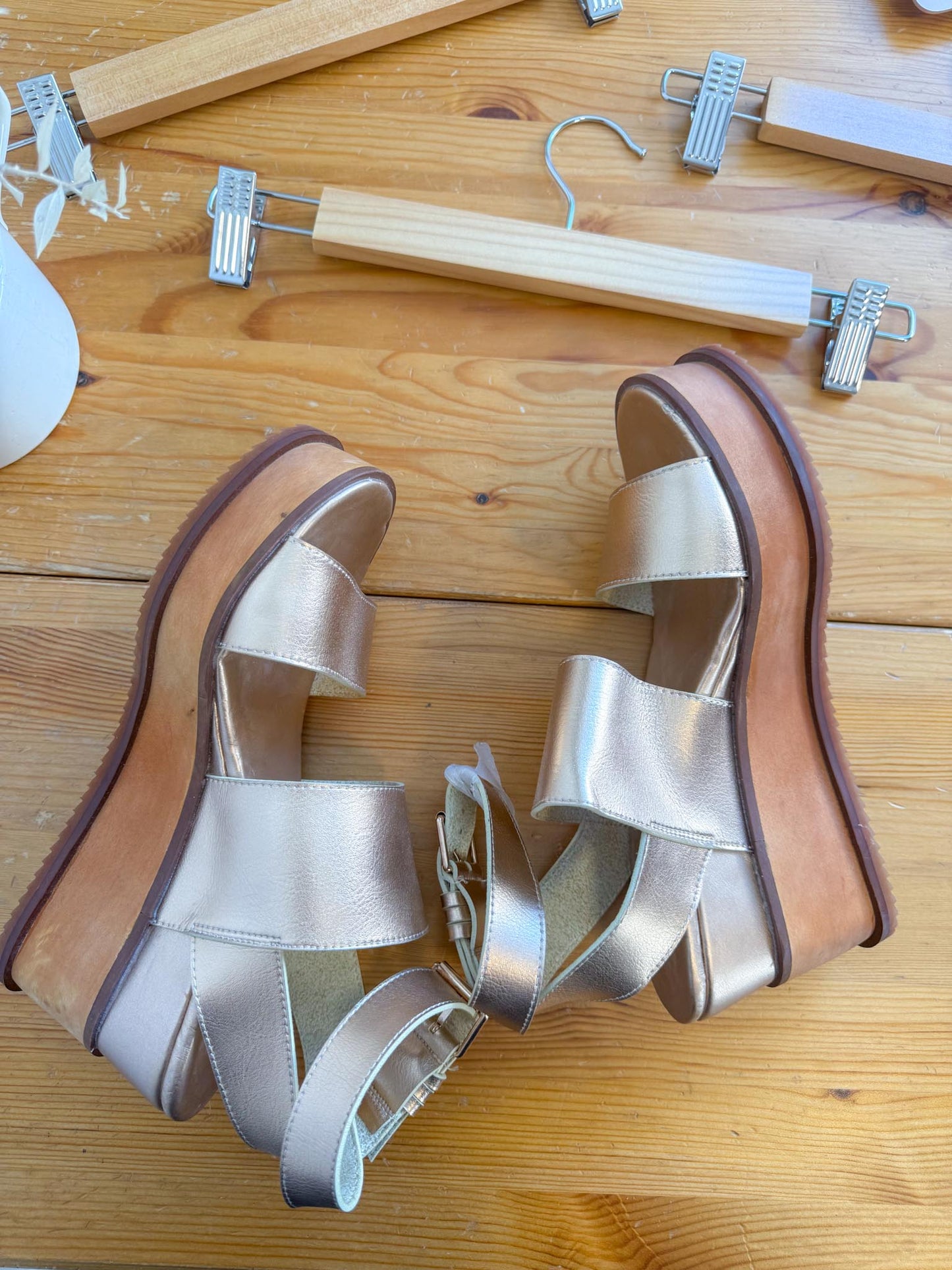 Free People "Vegan Dorian Wedge Sandals in Rose Gold" (Size 9)
