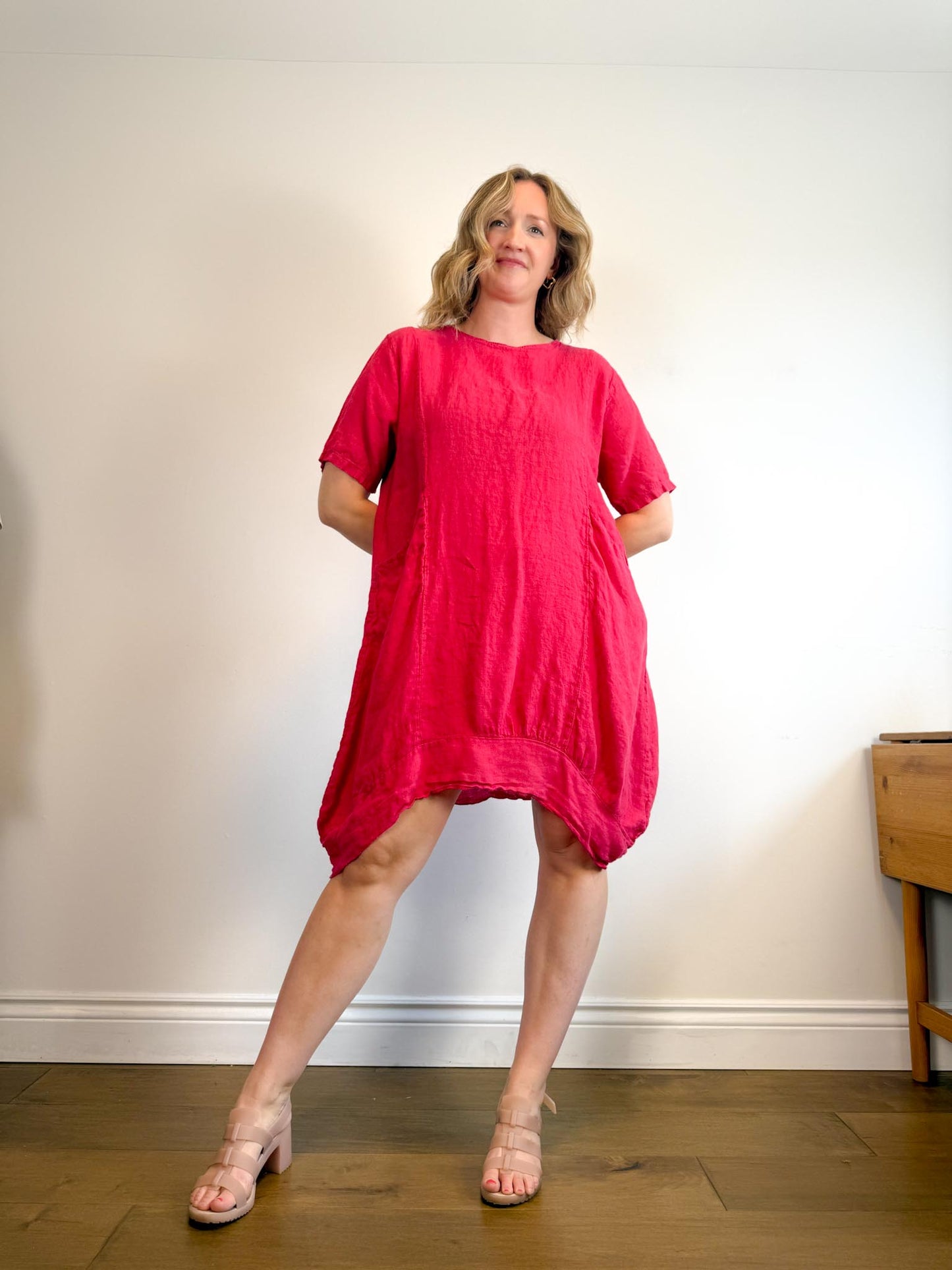 Vanessa Zani Red Linen Shark Bite Shirt Dress (Size 1X)