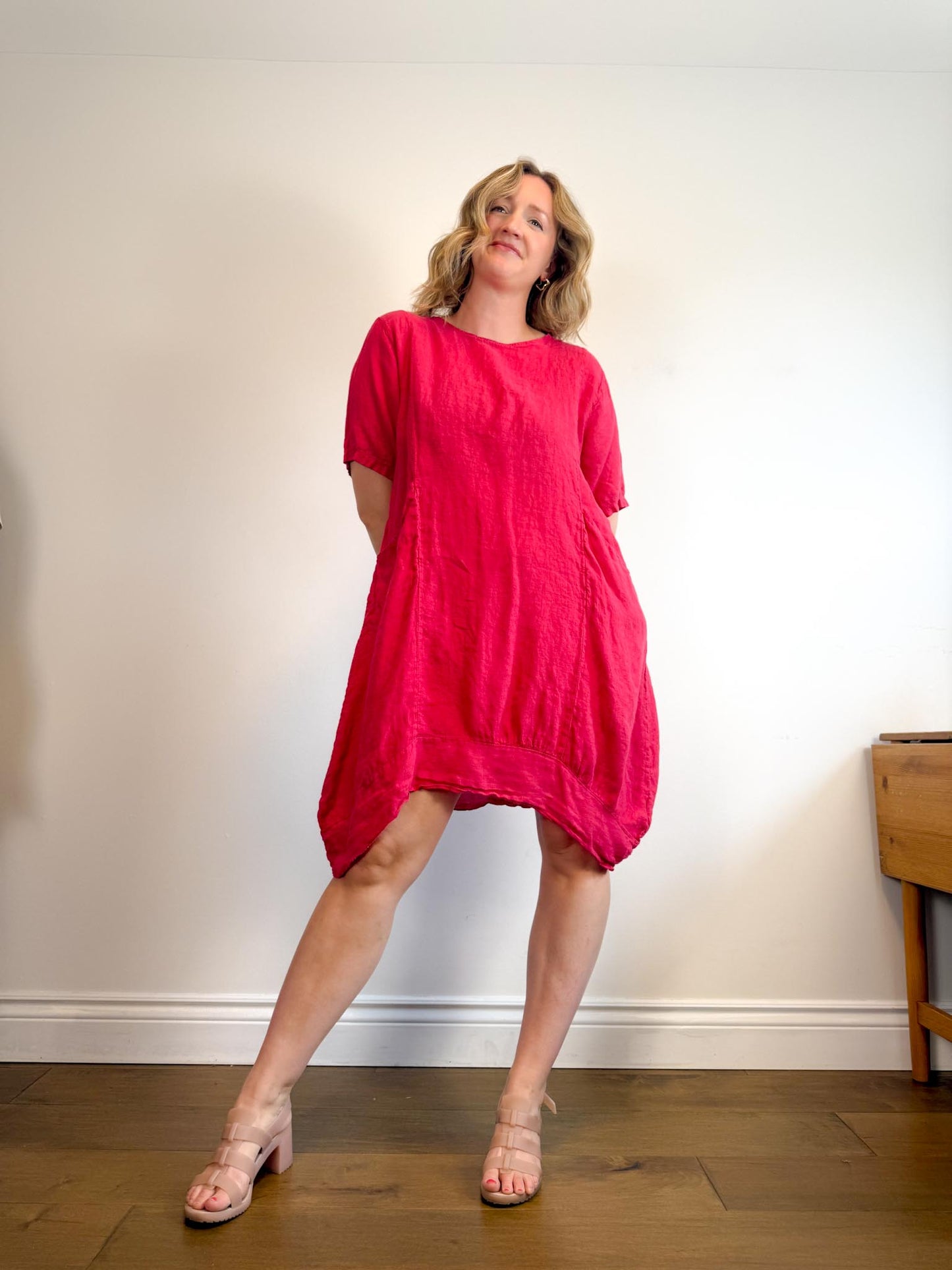 Vanessa Zani Red Linen Shark Bite Shirt Dress (Size 1X)