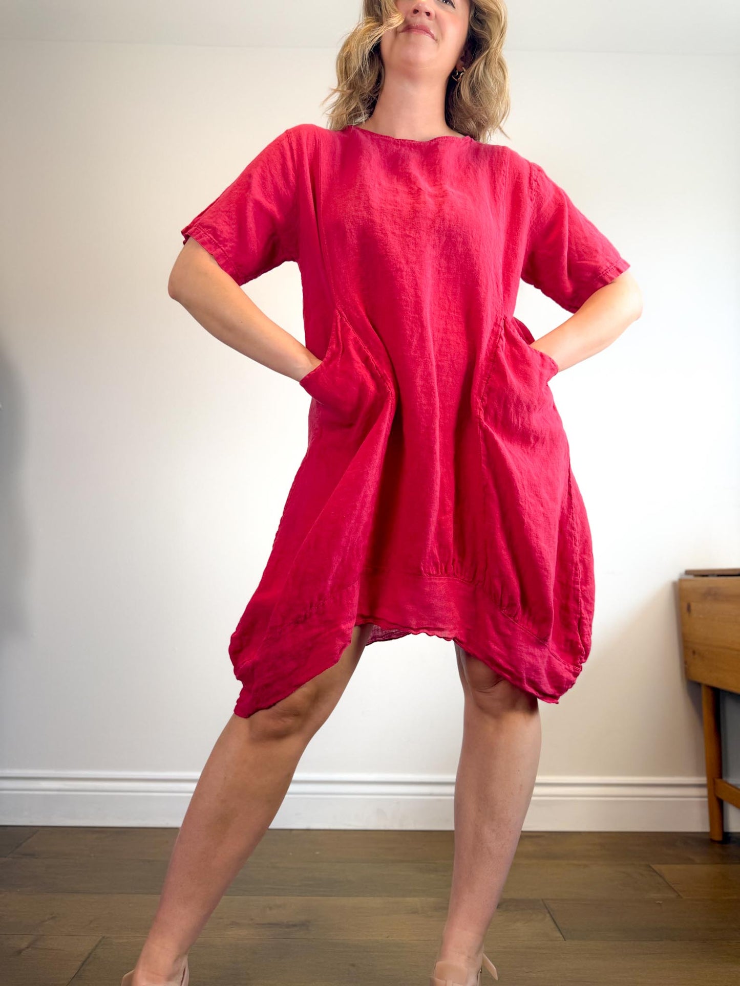 Vanessa Zani Red Linen Shark Bite Shirt Dress (Size 1X)