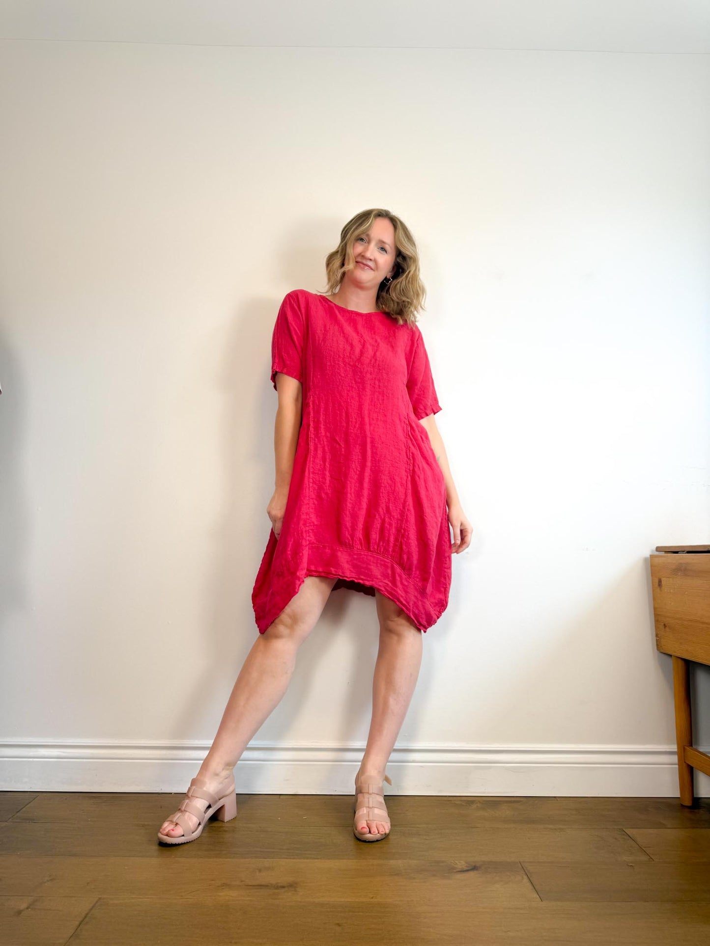 Vanessa Zani Red Linen Shark Bite Shirt Dress (Size 1X)