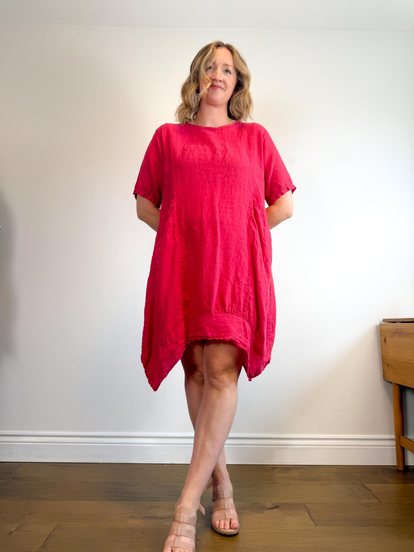 Vanessa Zani Red Linen Shark Bite Shirt Dress (Size 1X)