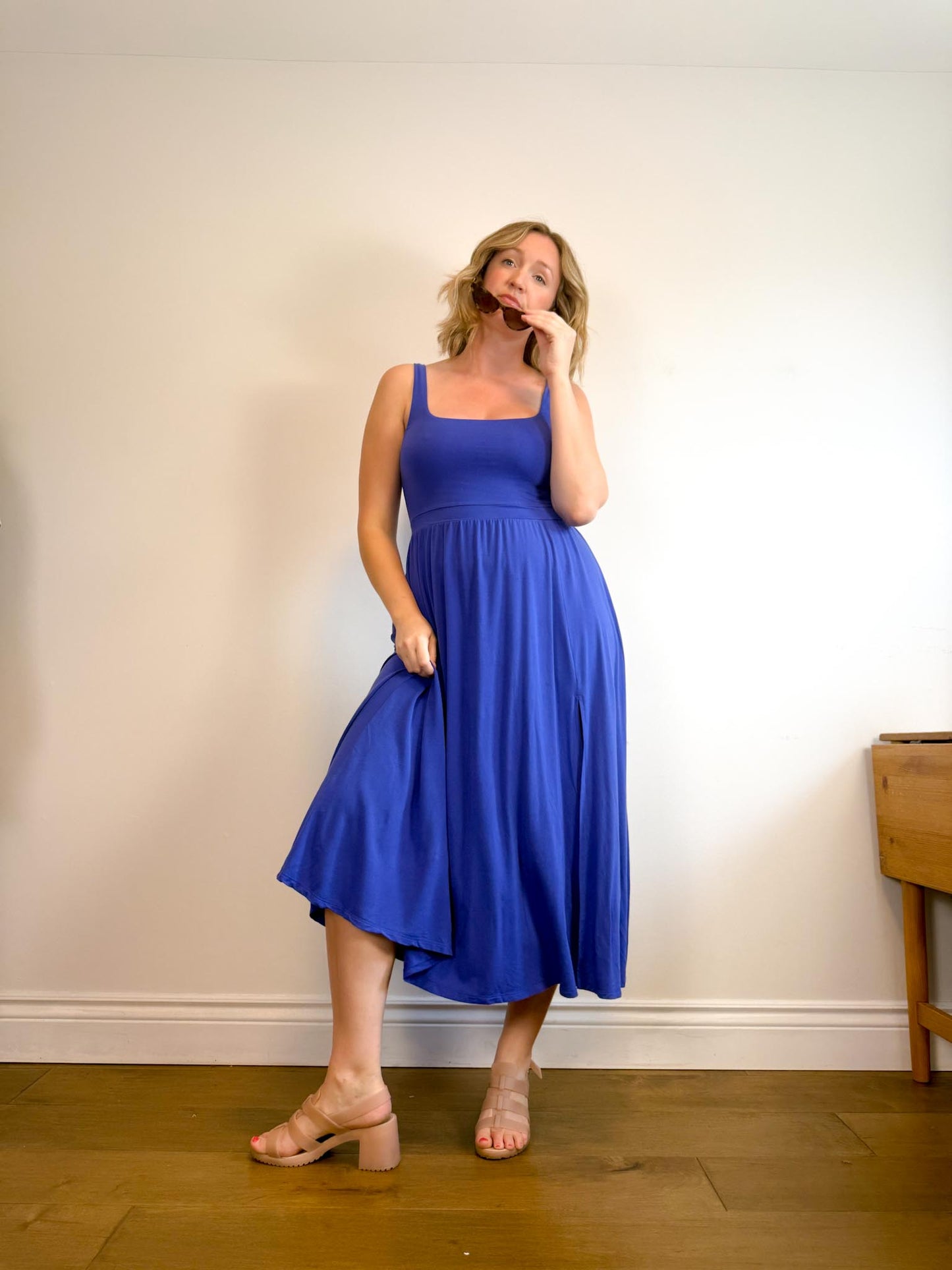 Wilfred "Market Midi Dress in Azure Blue" (Size L)