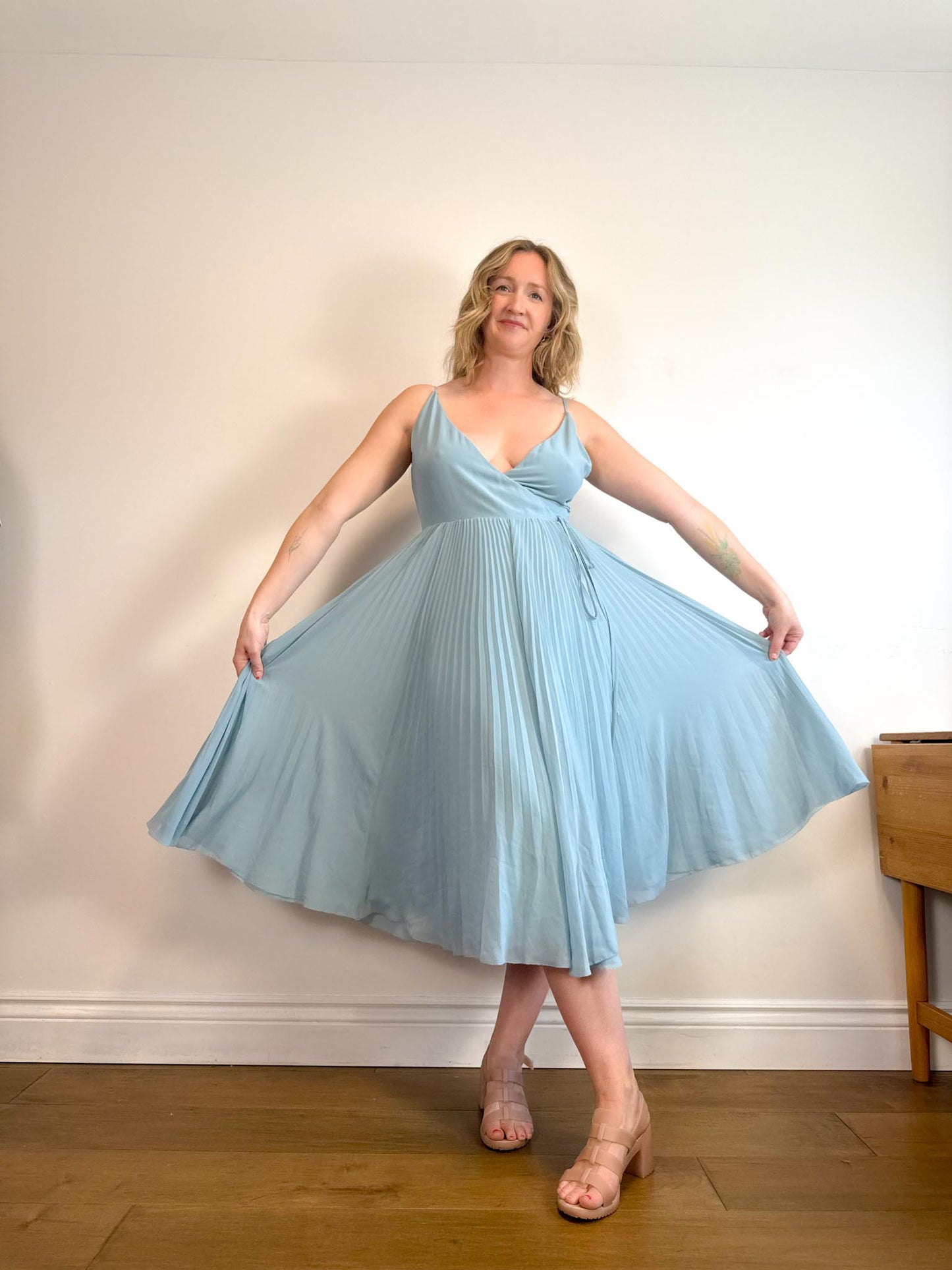 Wilfred "Beaune Midi Pleated Wrap Dress in Pale Blue" (Size L)