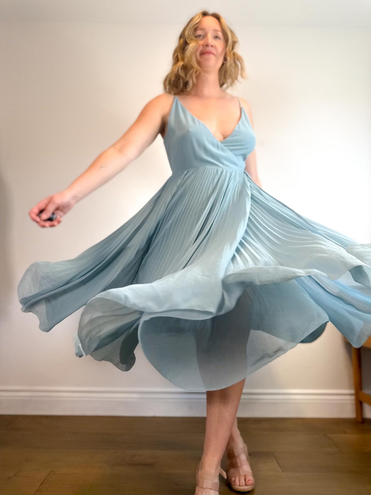 Wilfred "Beaune Midi Pleated Wrap Dress in Pale Blue" (Size L)