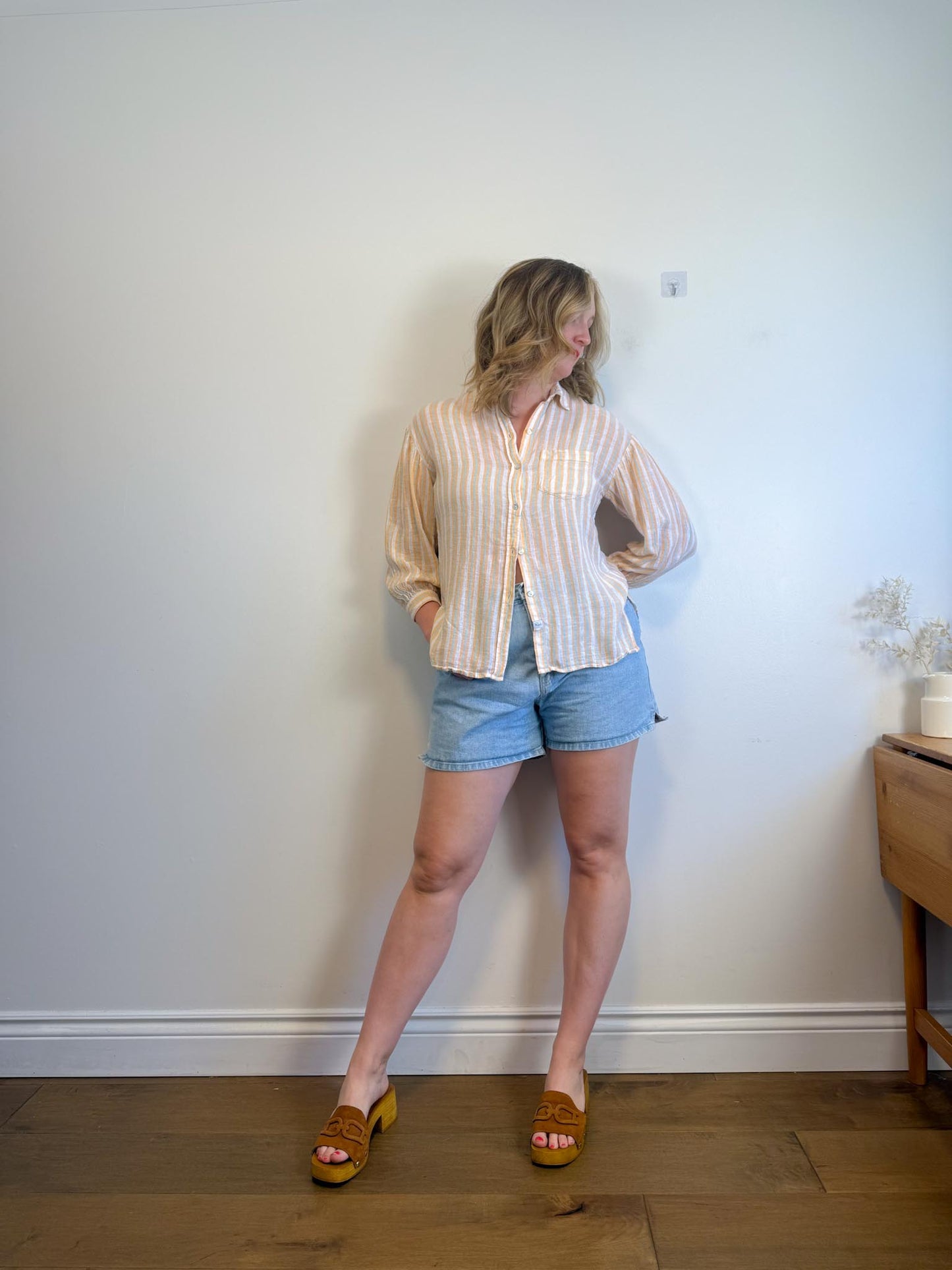 Rails "Clio Button Up Shirt in Clementine Stripe" (Size XS/S)