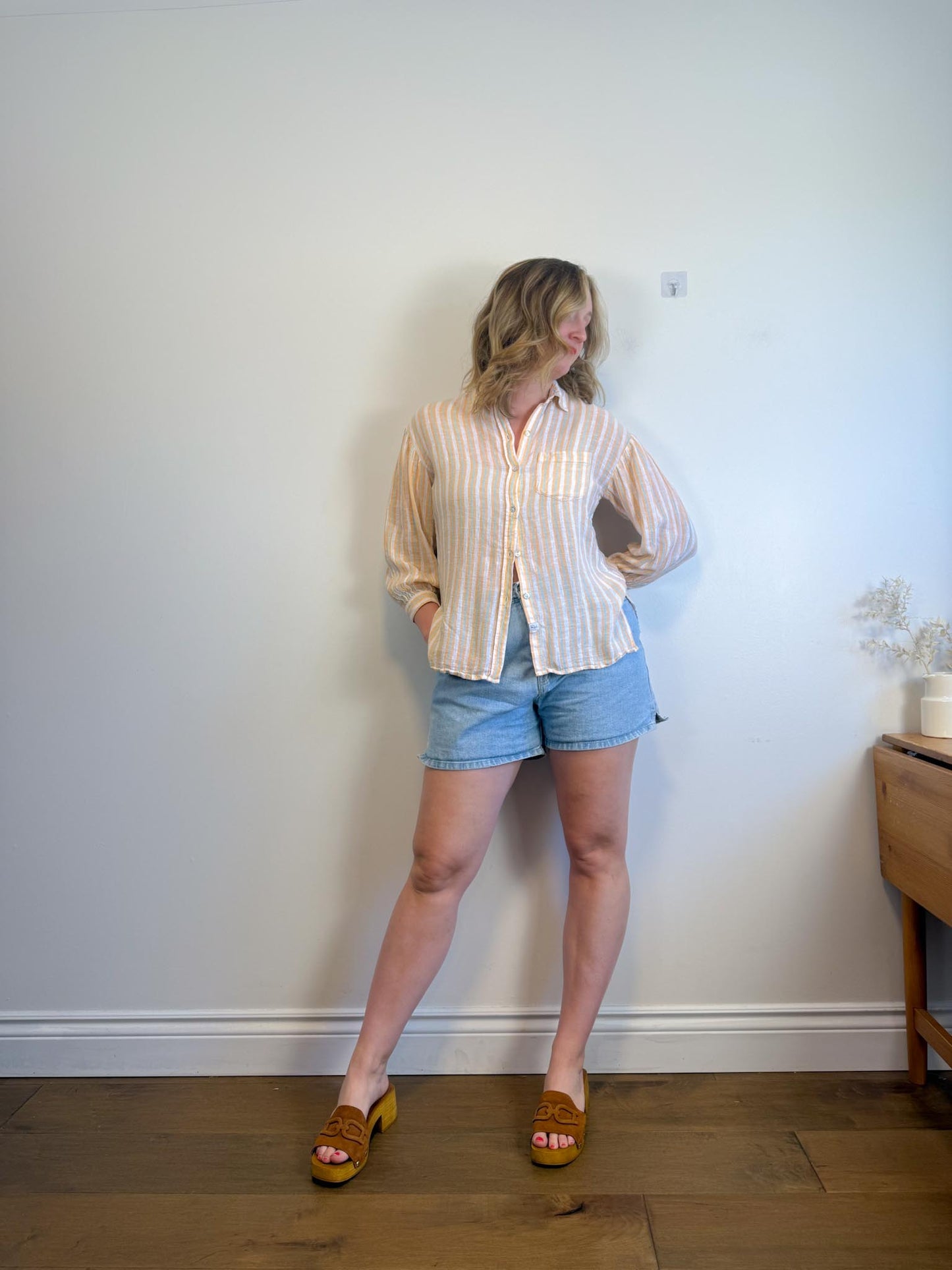 Rails "Clio Button Up Shirt in Clementine Stripe" (Size XS/S)