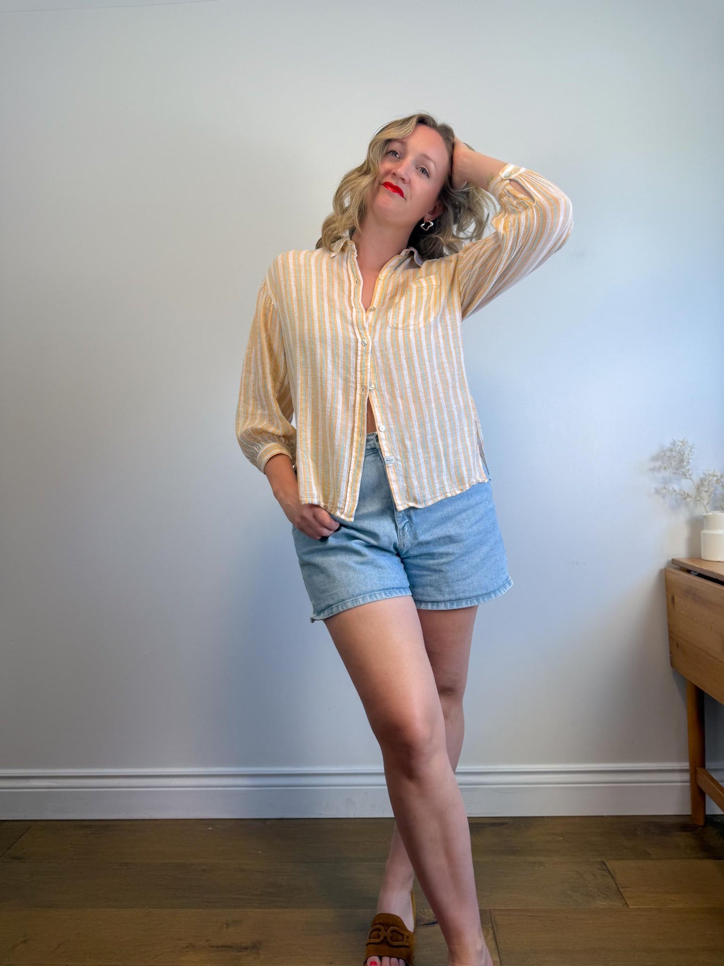 Rails "Clio Button Up Shirt in Clementine Stripe" (Size XS/S)
