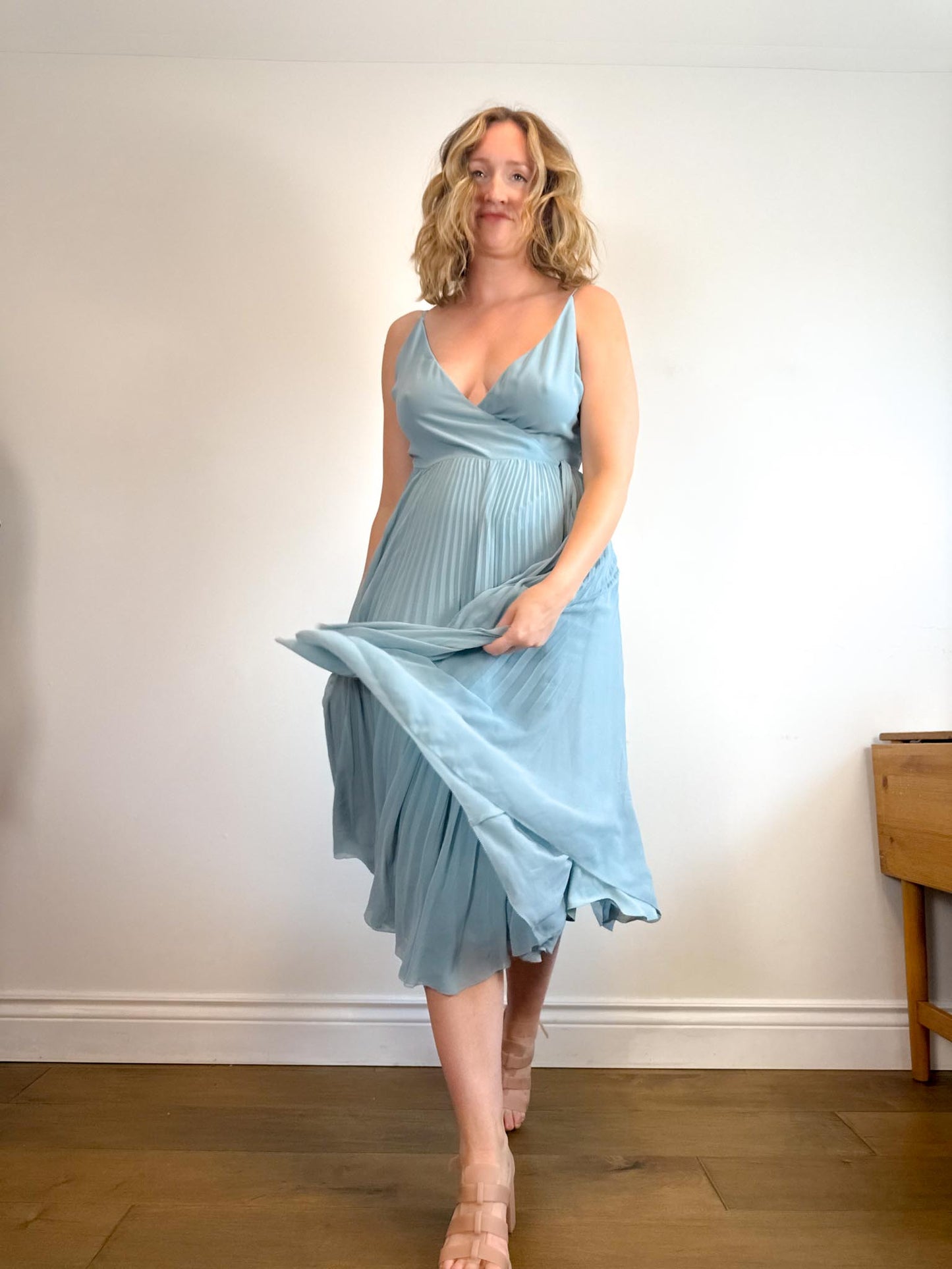 Wilfred "Beaune Midi Pleated Wrap Dress in Pale Blue" (Size L)