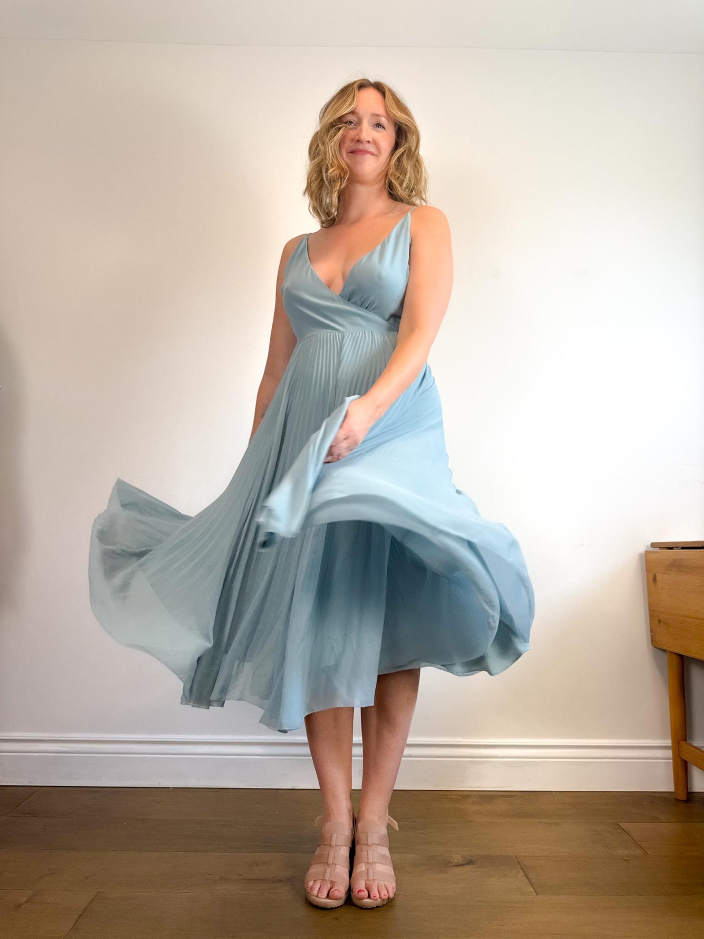 Wilfred "Beaune Midi Pleated Wrap Dress in Pale Blue" (Size L)