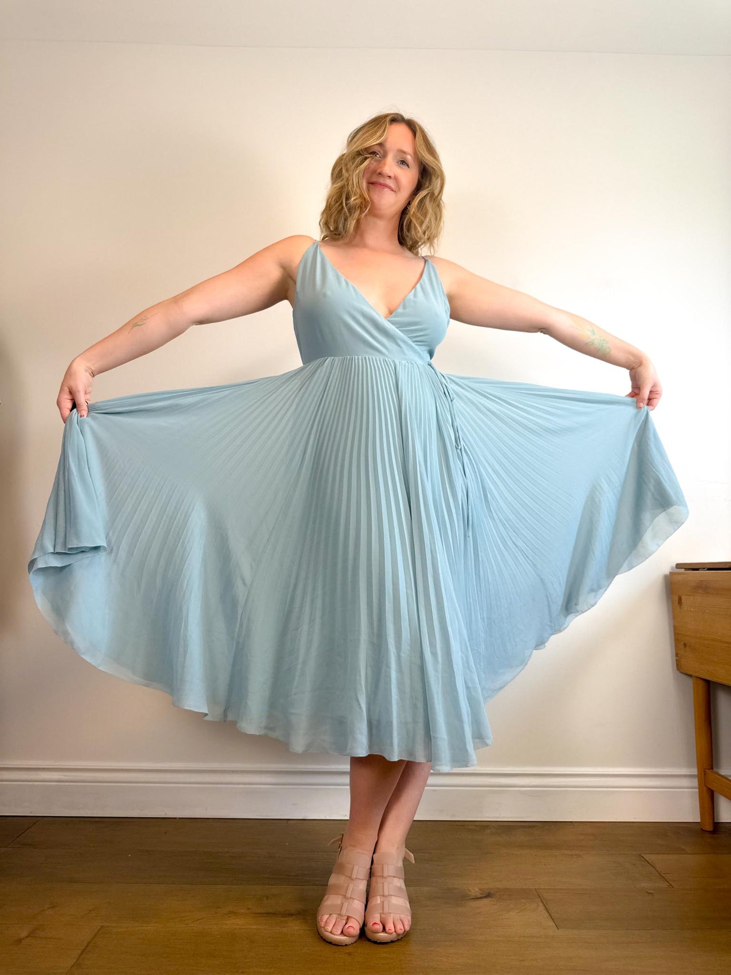 Wilfred "Beaune Midi Pleated Wrap Dress in Pale Blue" (Size L)