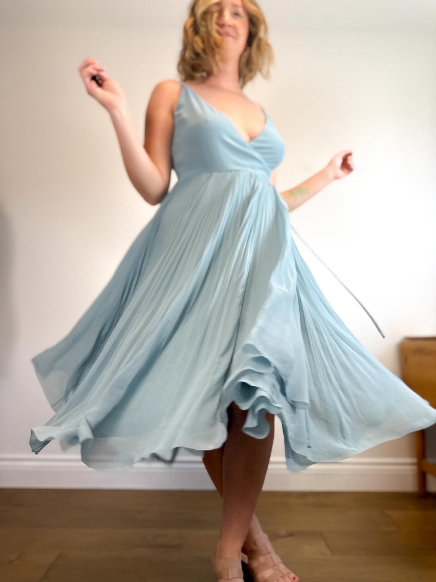 Wilfred "Beaune Midi Pleated Wrap Dress in Pale Blue" (Size L)