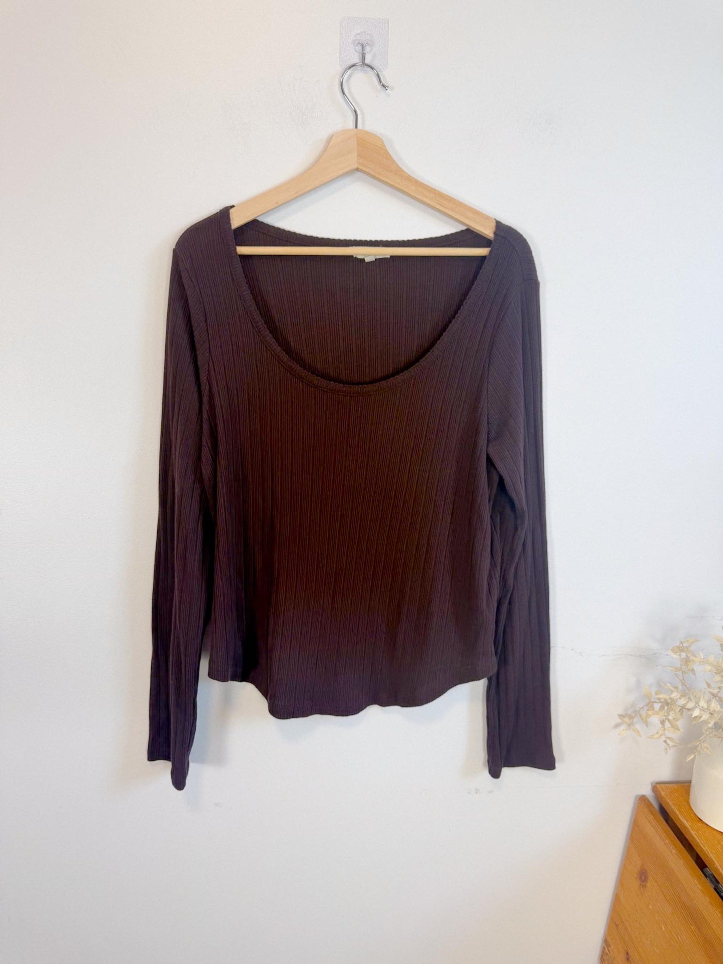 Madewell "Pointelle Long-Sleeve Scoopneck Tee in Brown" (Size 2XL)