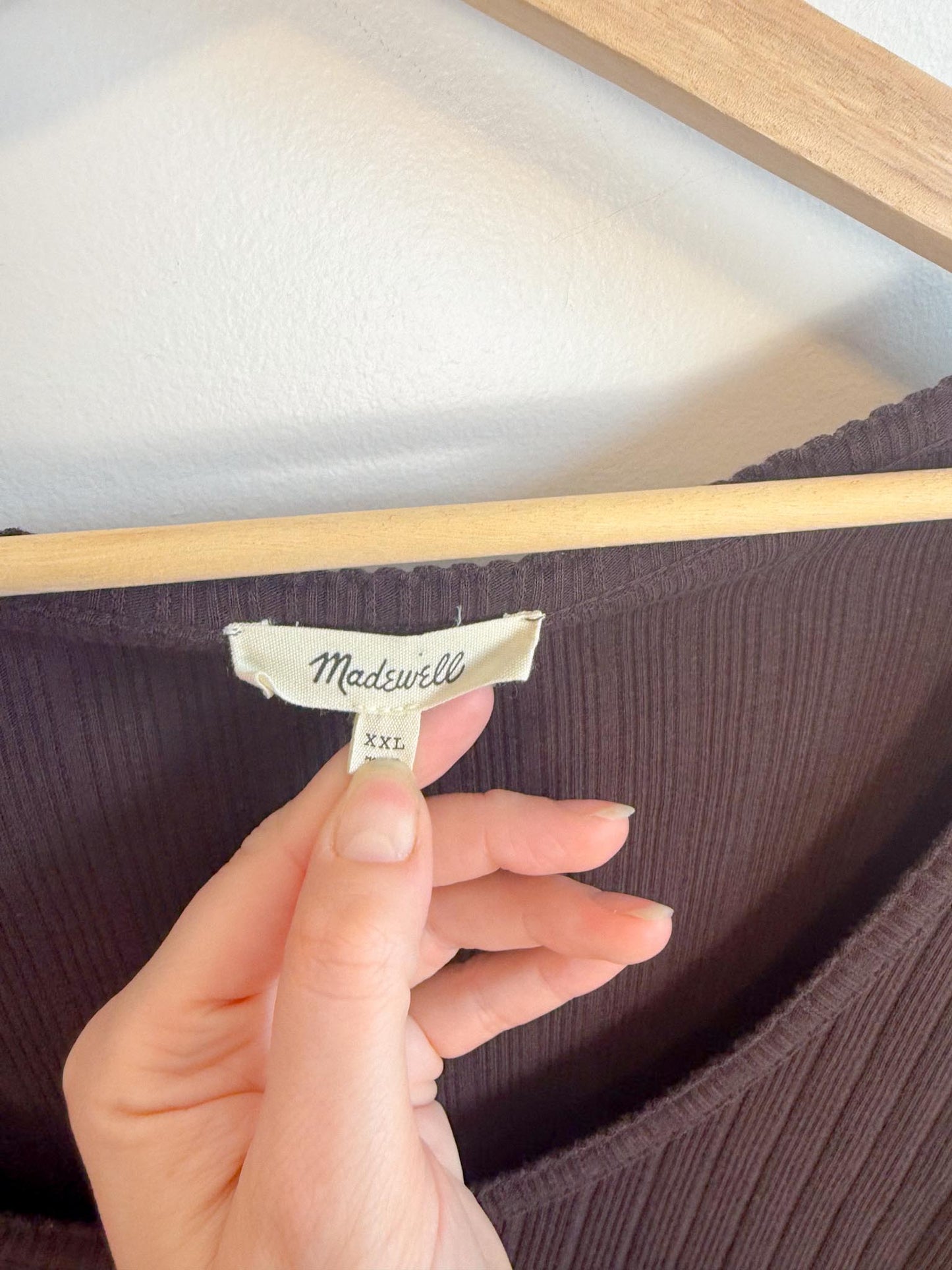 Madewell "Pointelle Long-Sleeve Scoopneck Tee in Brown" (Size 2XL)