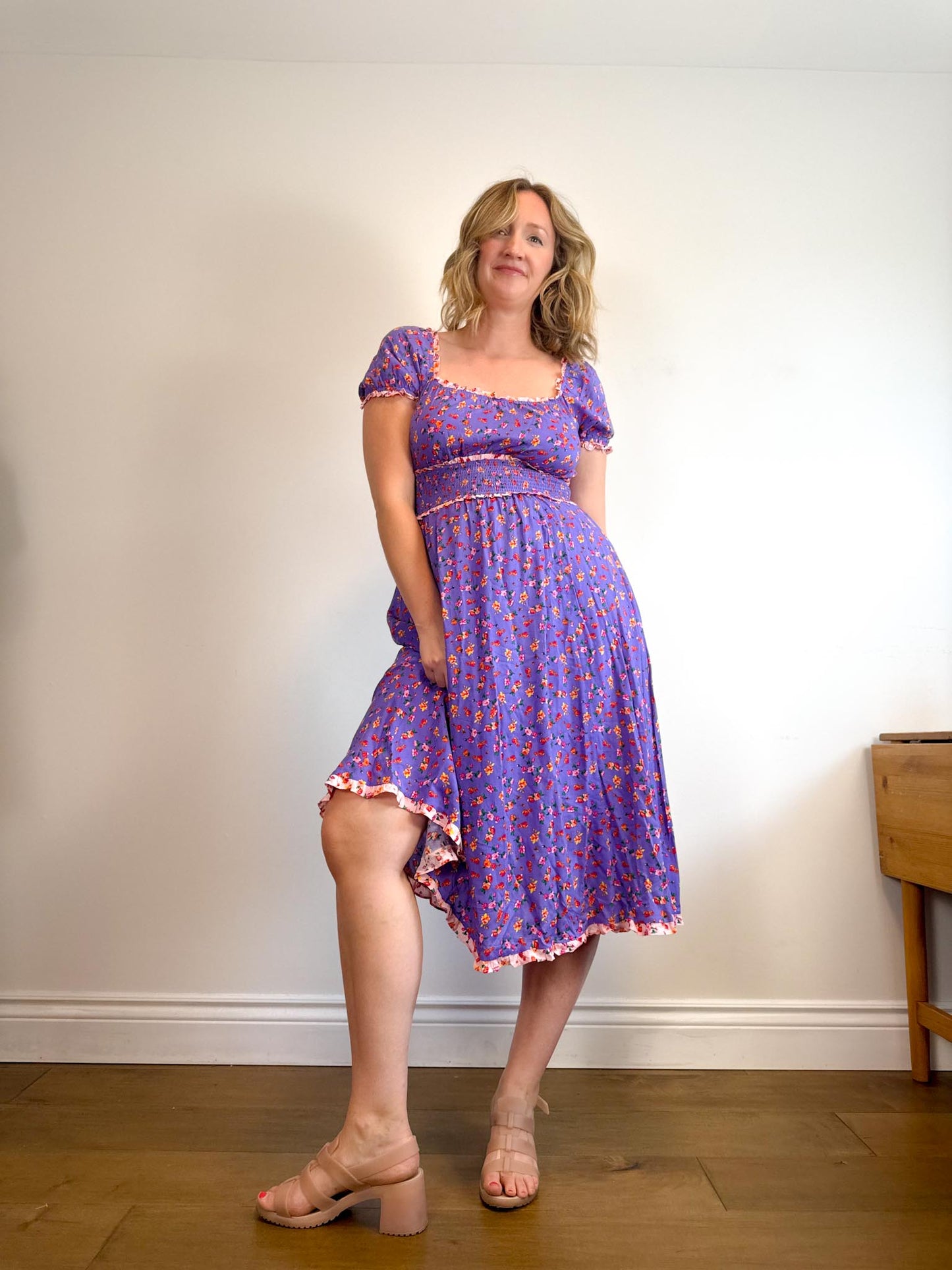 Betsey Johnson "Ditsy Rose Chalis Midi Dress in Veri Peri" NWT (Size M/L)