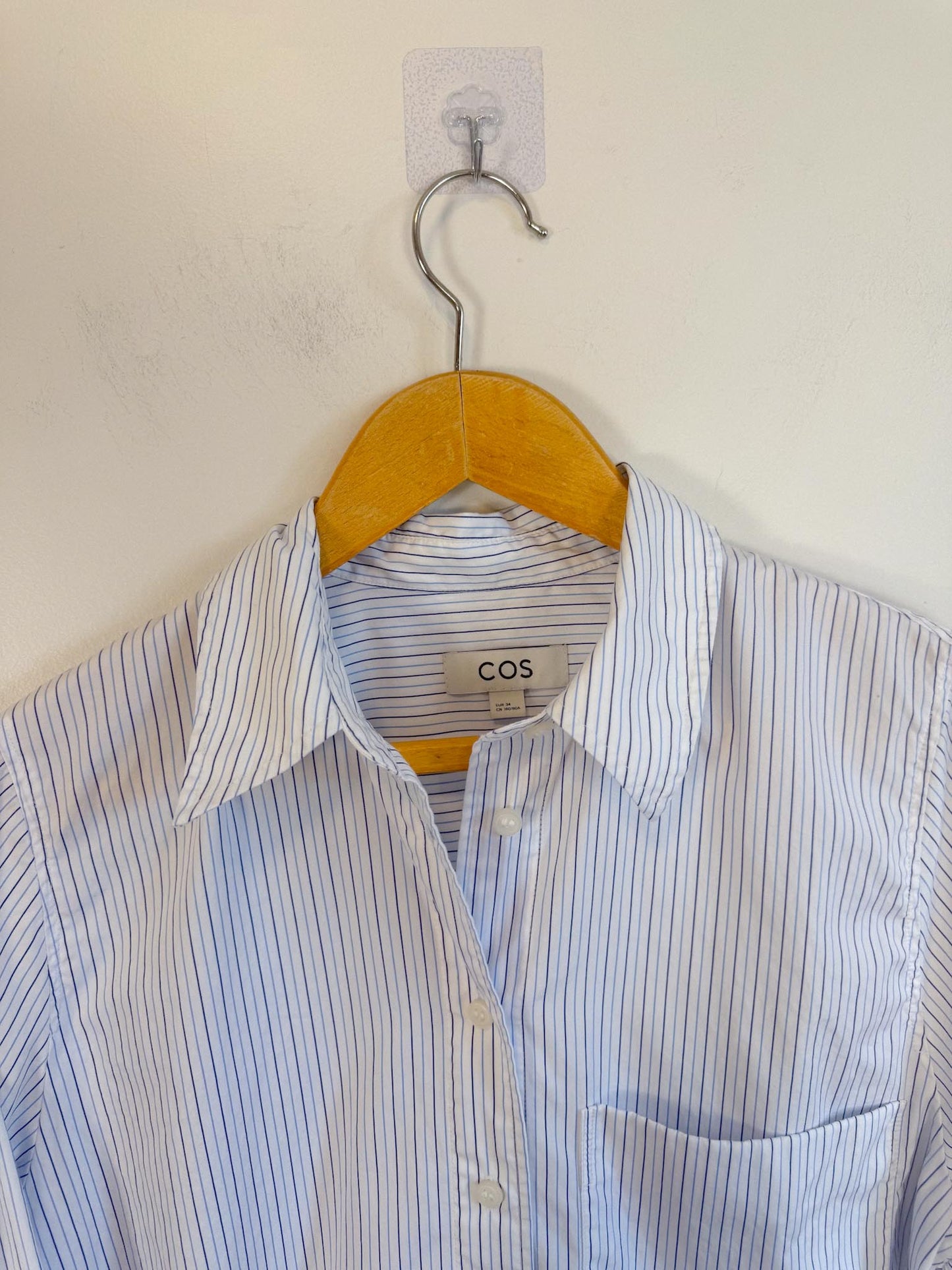 COS Pinstriped Button Down in White/Blue (Size S/M)
