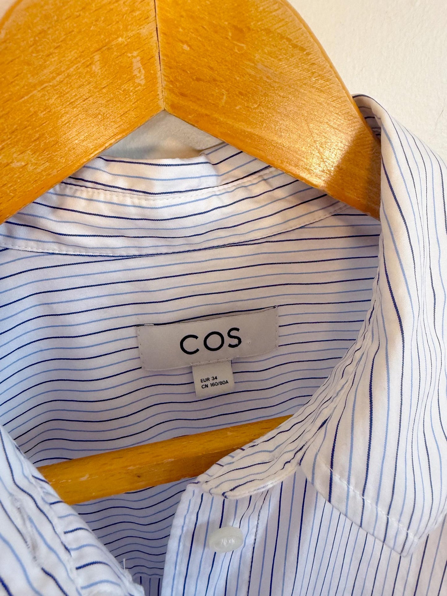 COS Pinstriped Button Down in White/Blue (Size S/M)