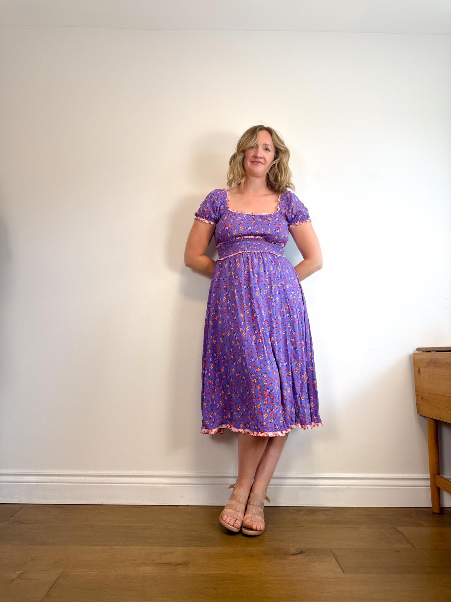 Betsey Johnson "Ditsy Rose Chalis Midi Dress in Veri Peri" NWT (Size M/L)