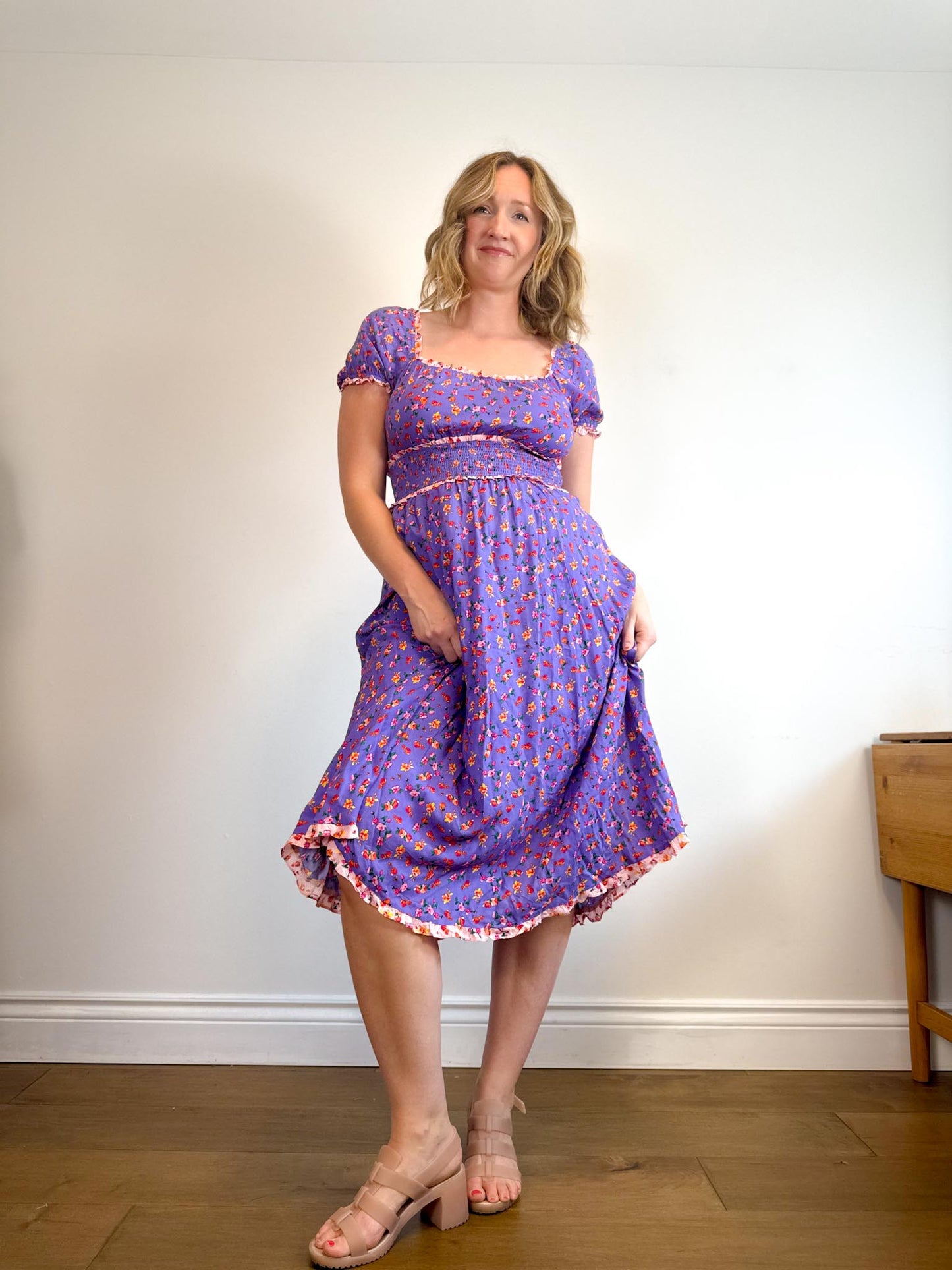 Betsey Johnson "Ditsy Rose Chalis Midi Dress in Veri Peri" NWT (Size M/L)