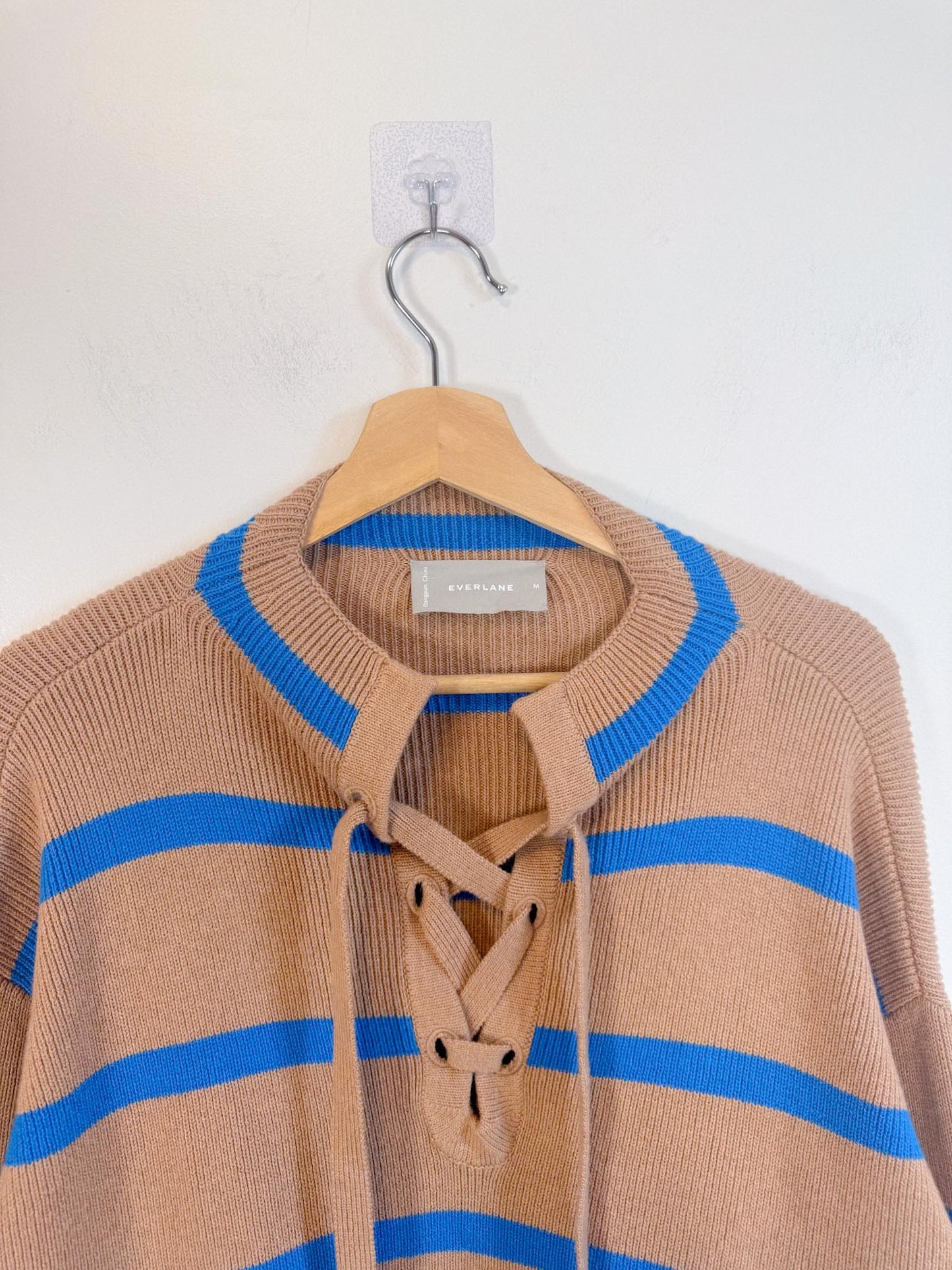 Everlane "The Lace-Up Smock Sweater in Blue/Brown Stripe" (Size M)