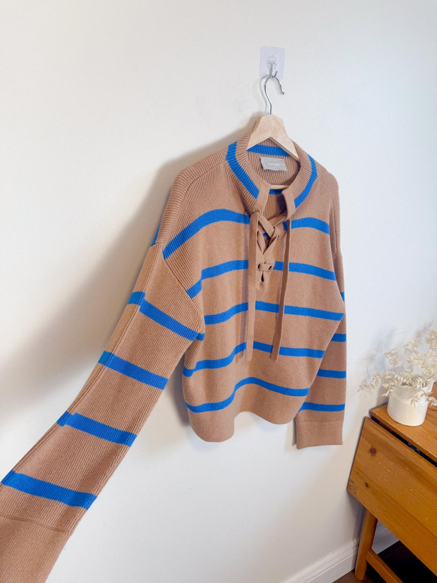 Everlane "The Lace-Up Smock Sweater in Blue/Brown Stripe" (Size M)