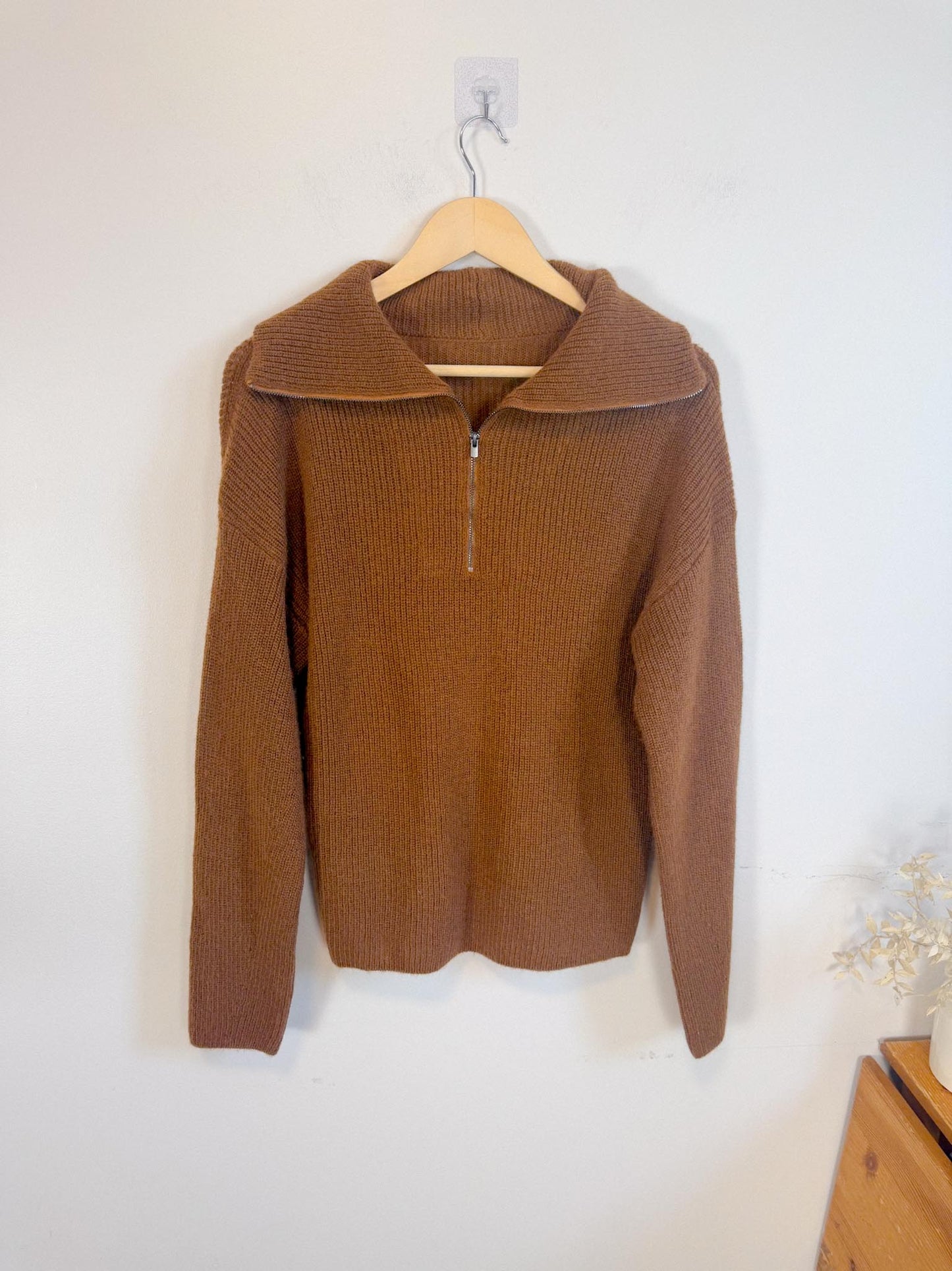 Vince Half Zip Pullover Jumper in Brown (Size M)