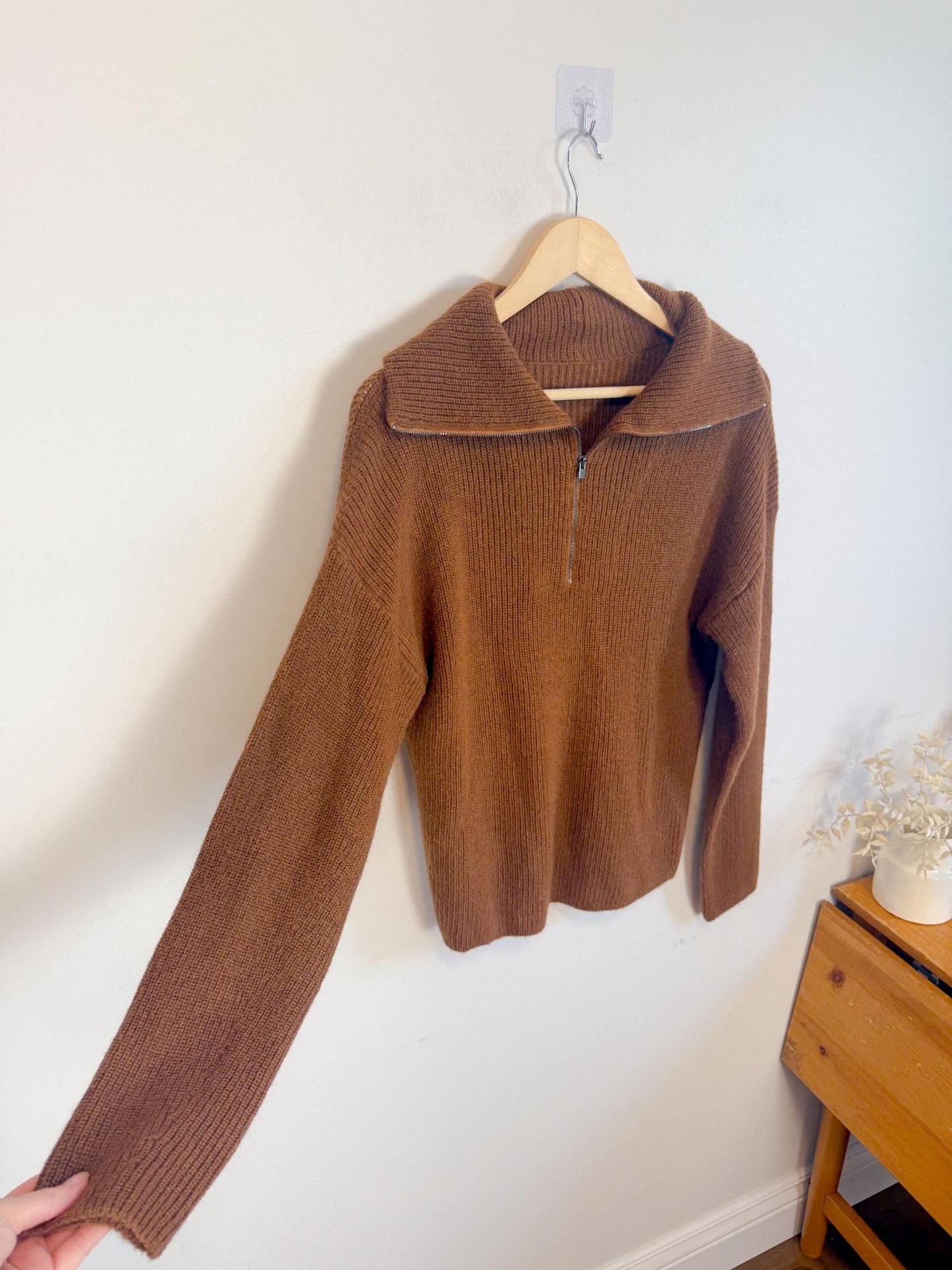 Vince Half Zip Pullover Jumper in Brown (Size M)