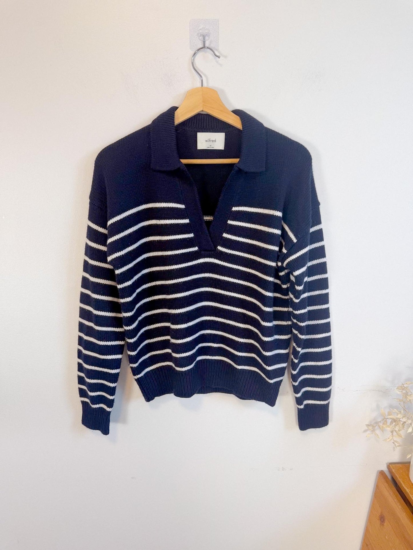 Wilfred "Clara Merino Wool Sweater in Navy/White Stripe" (Size XS/S)