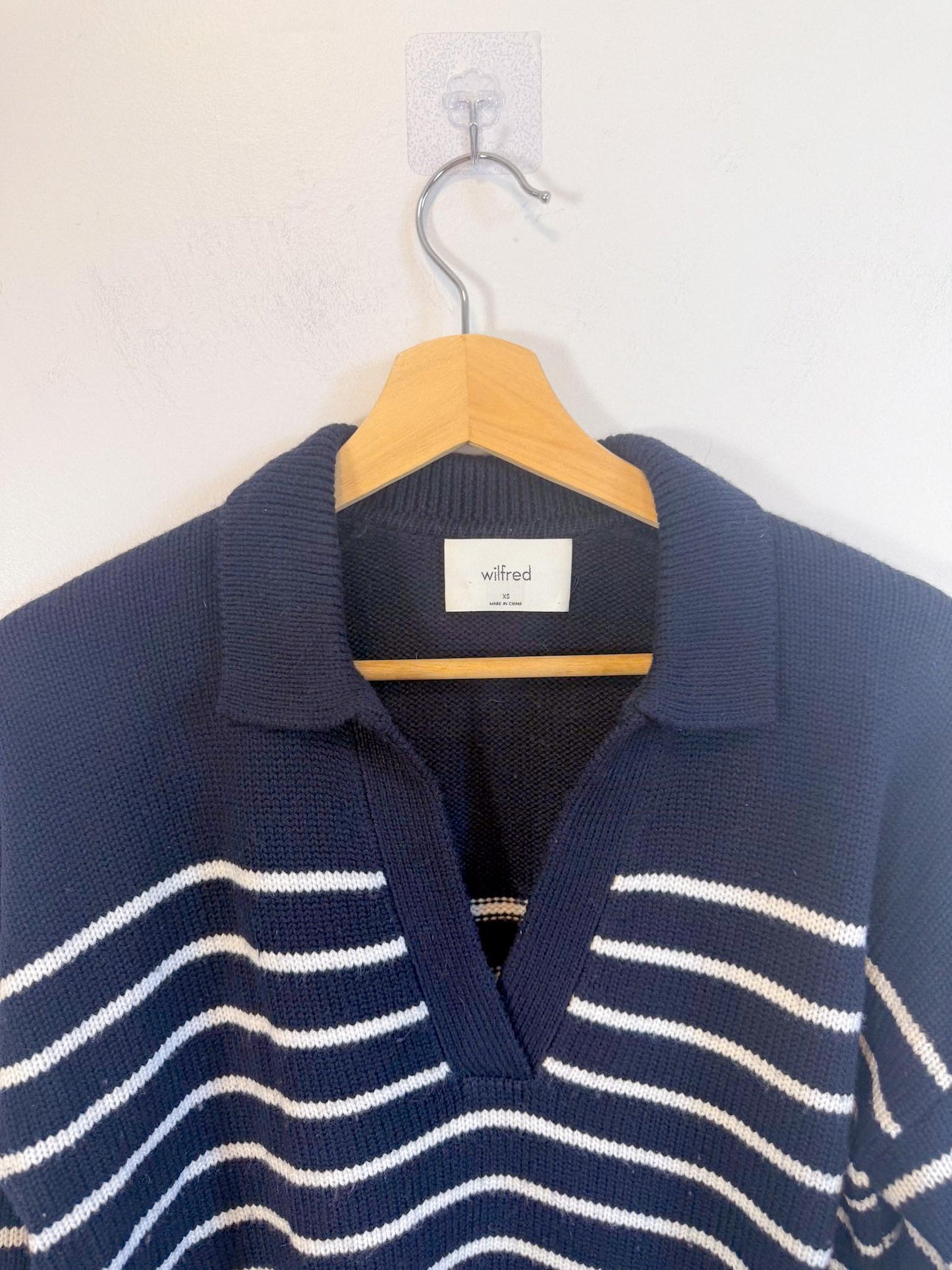 Wilfred "Clara Merino Wool Sweater in Navy/White Stripe" (Size XS/S)